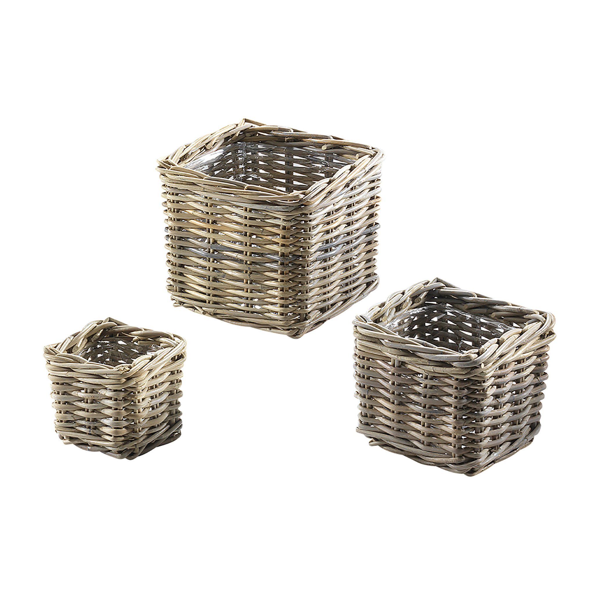 Kobolo Pflanzkübel Pflanzkorb quadratisch Rattan grau günstig online kaufen