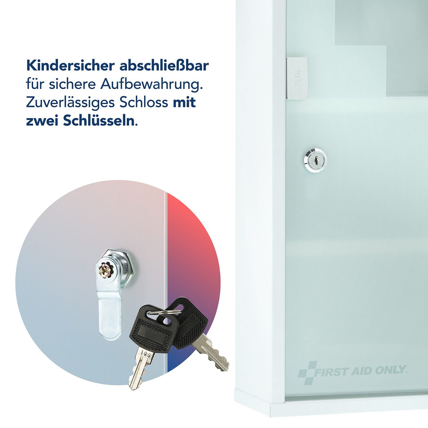 FIRST AID ONLY® Medizinschrank Medizinschrank Weiß mit 4 Fächern und Glastür, abschließbar Medikamentenschrank als Hängeschrank 60 x 30 x 12 cm – Bild 4 von 5
