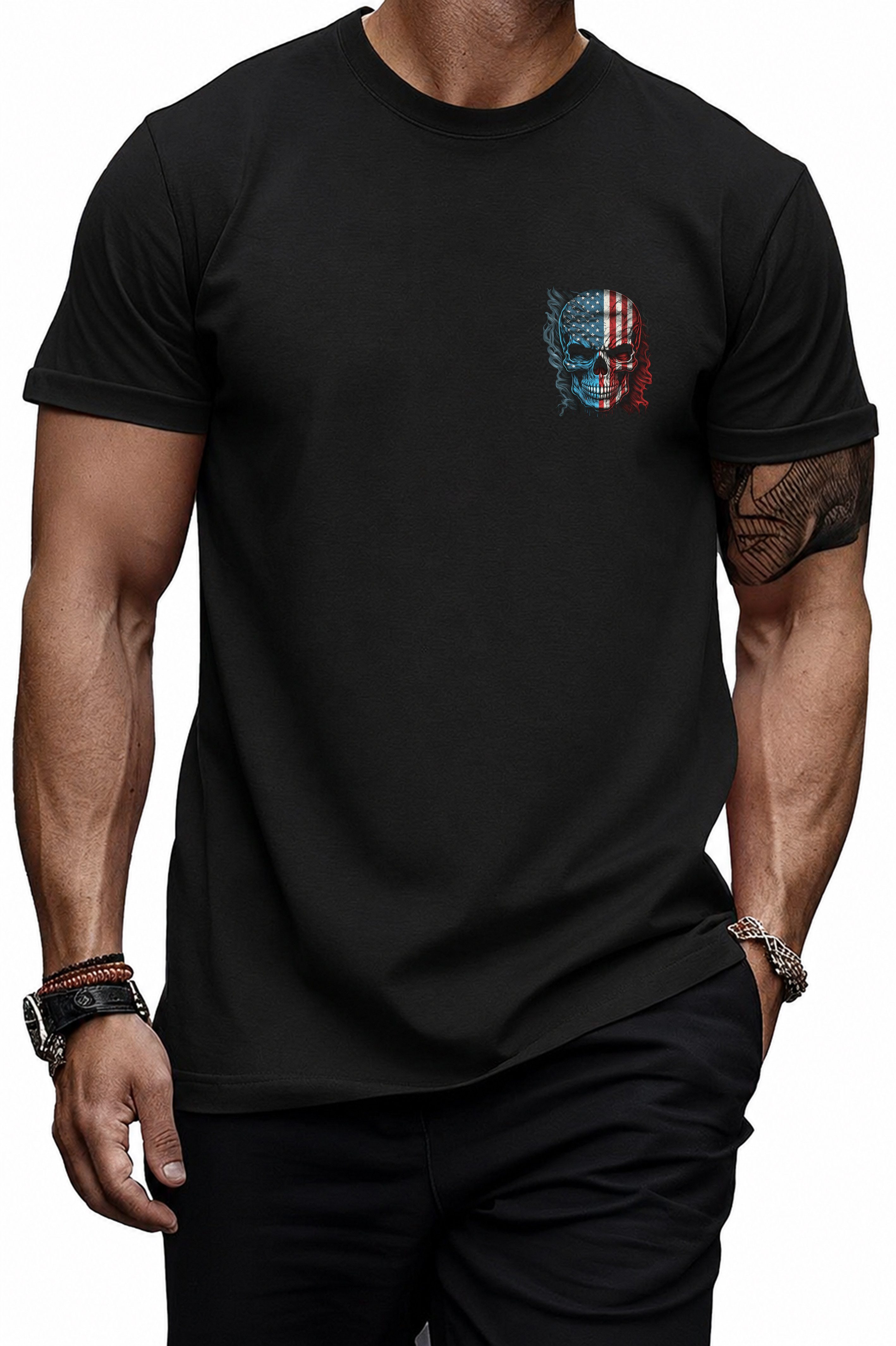 Banco T-Shirt Herren Rundhals Shirt Totenkopf Schädel Skull USA aus Baumwolle