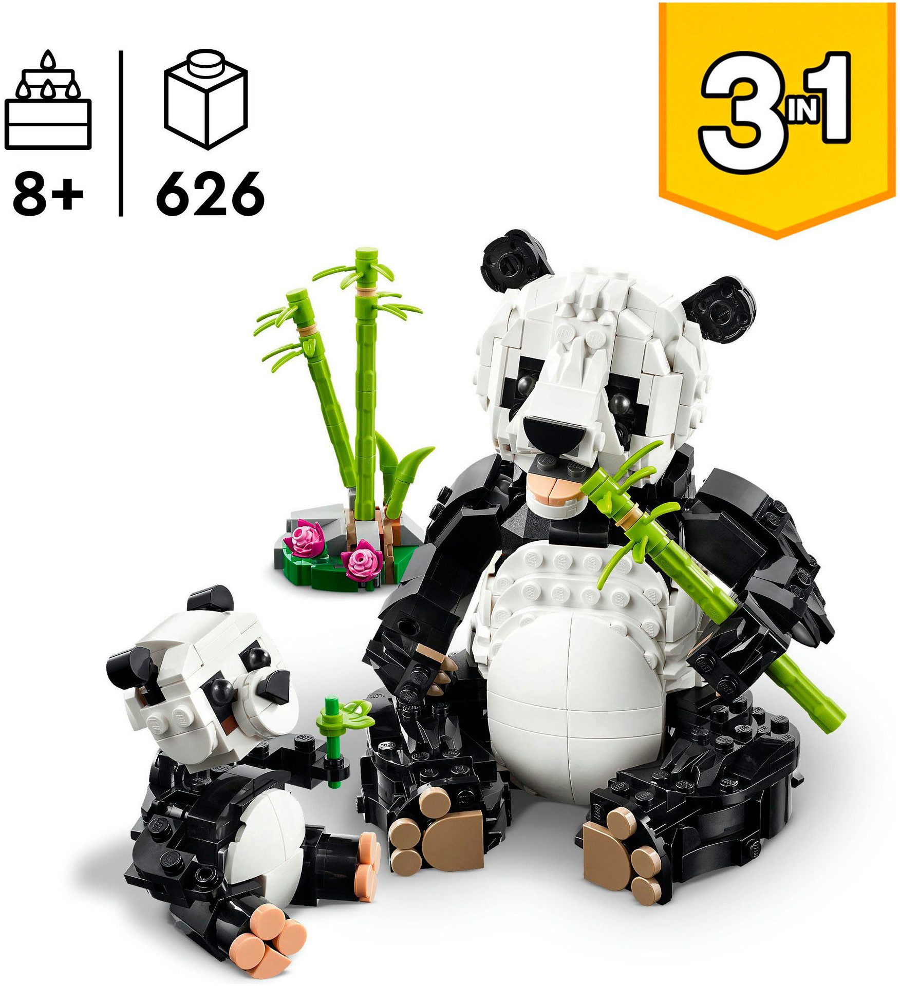 LEGO® Wilde Tiere: Pandafamilie (31165), LEGO Creator Konstruktionsspielsteine, (626 St), Made in Europe