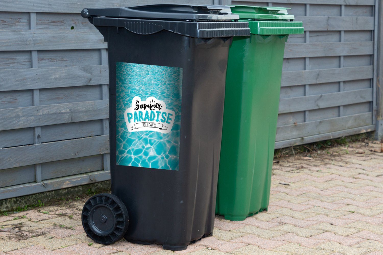 Sommer Mülltonne, (1 Abfalbehälter MuchoWow Wandsticker Zitat Meer - Container, Mülleimer-aufkleber, Sticker, St), -