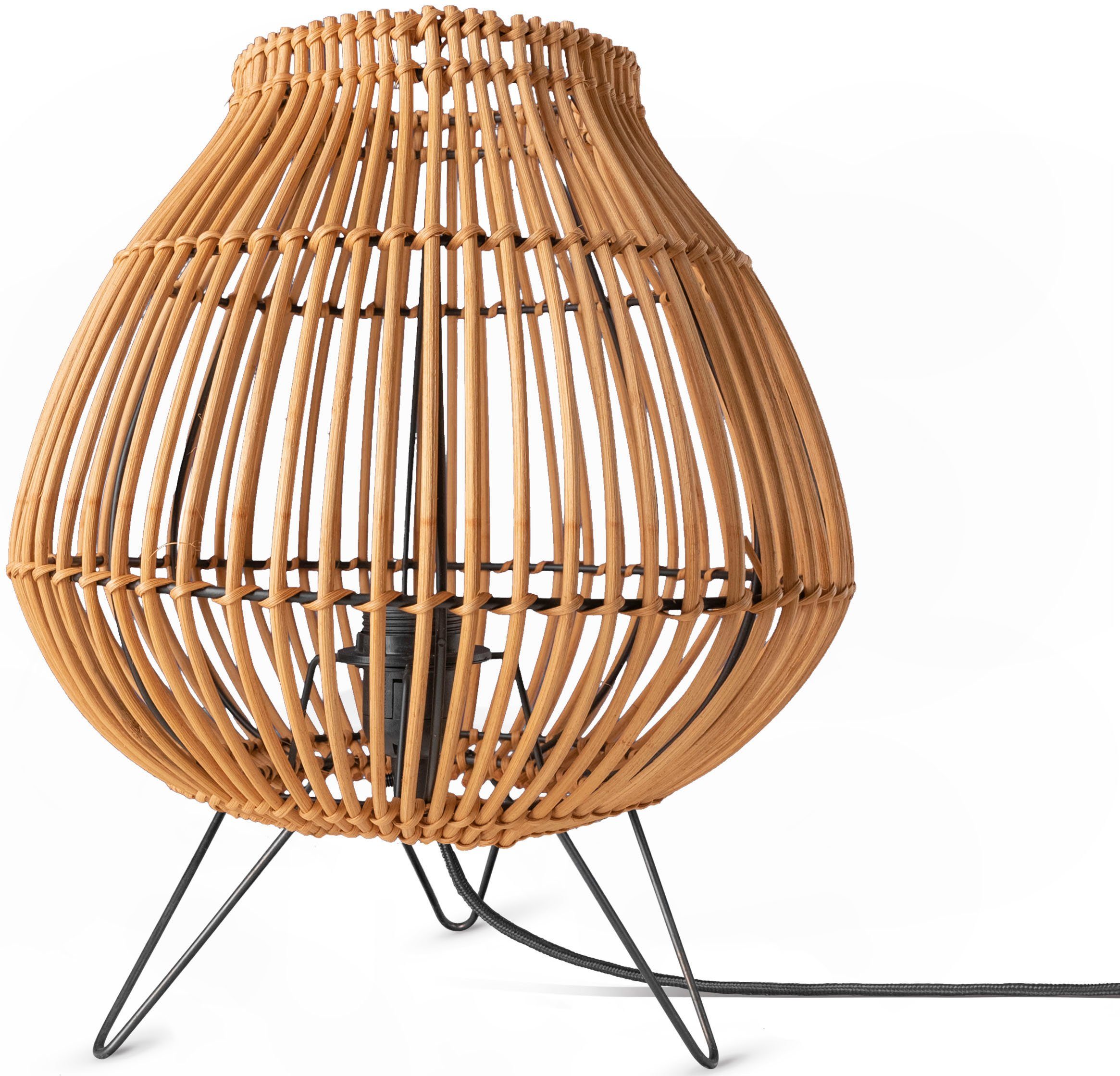 Paco Home Tischleuchte PURI, Dreibein Rattan E27 Leuchtmittel, Korblampe LED ohne Boho Nacht