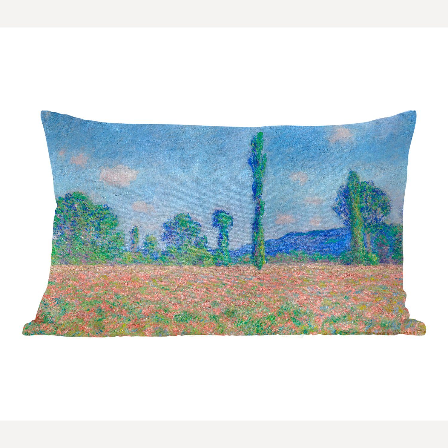 Dekoration, Mohnfeld Gemälde Füllung, von Giverny in Wohzimmer Dekokissen mit Claude - Monet, MuchoWow Schlafzimmer Dekokissen Zierkissen,