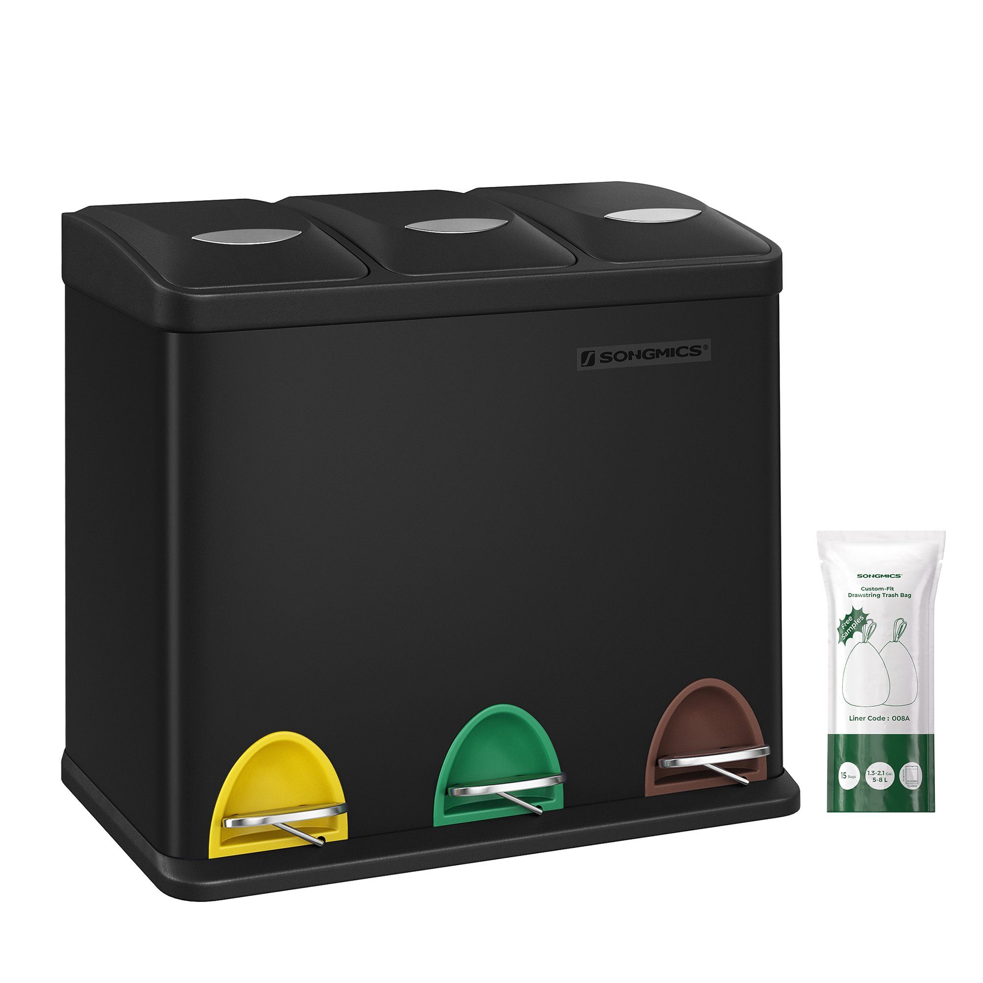 SONGMICS Mülleimer Mülleimer, Mülltrennsystem, aus Metall, 3 x 8L, Küche