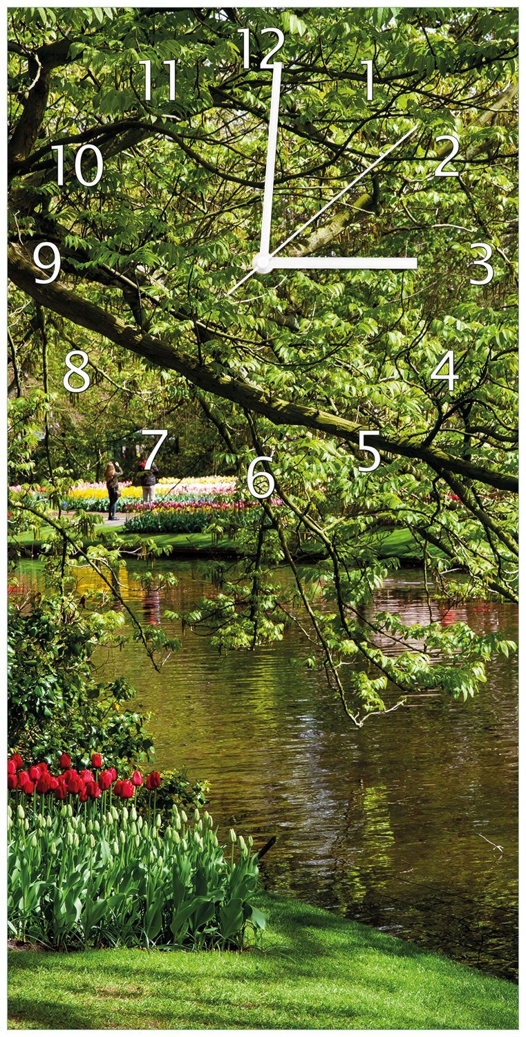 aus Acryl) (Uhr Wanduhr im Ufer Park Bunte am Blumen - Wasser am Wallario Frühblüher