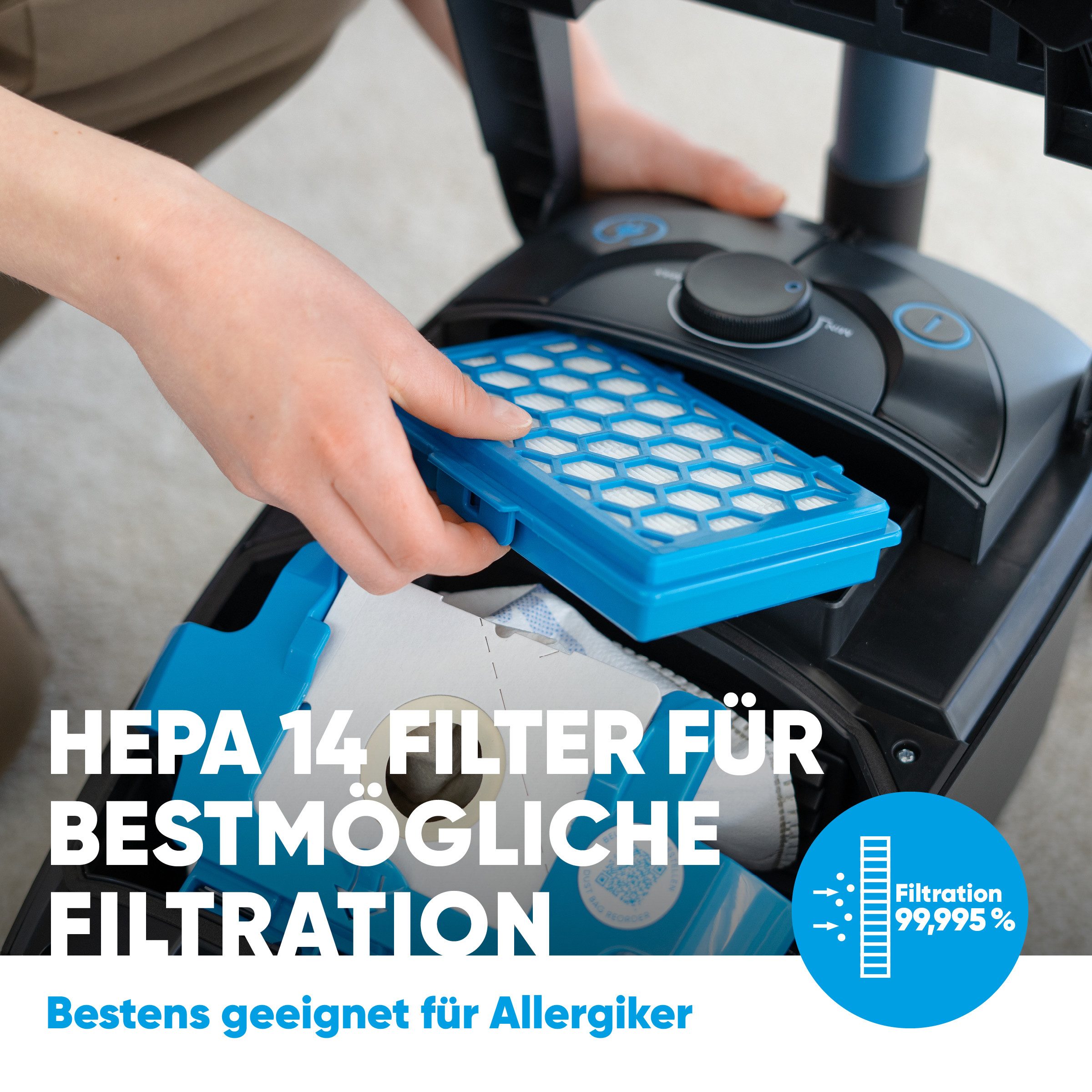 hoogo Bodenstaubsauger B3+ anthrazit flipflop mit High-End Leichtlaufdüse und flipflop-Düse, 850,00 W, mit Beutel, HEPA-14-Filter, ideal für Allergiker, saugt M – Bild 5 von 5