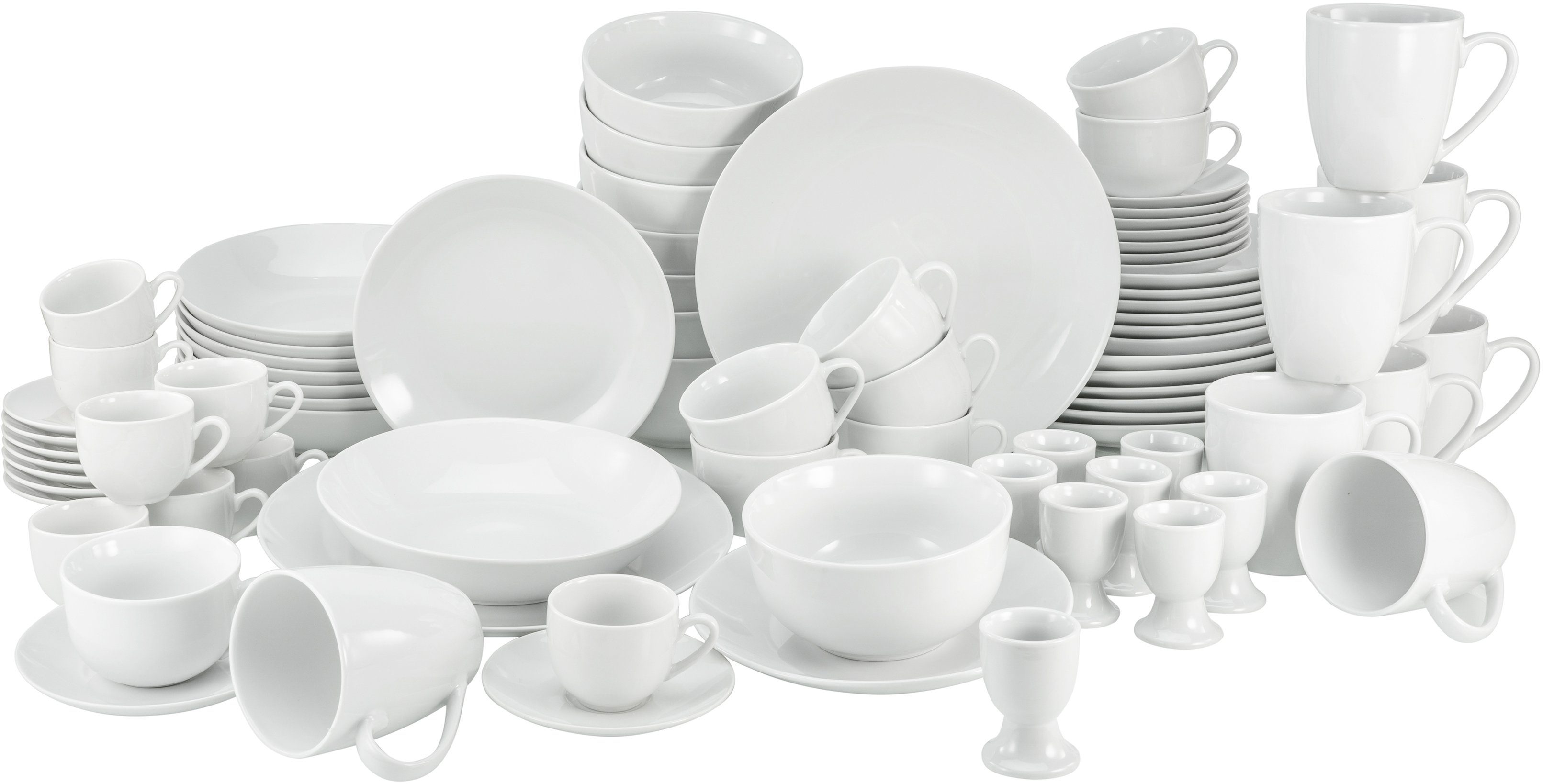 Service, CreaTable 8 für Großzusammenstellung, Teile, Personen, (80-tlg), Personen weiß, Geschirr-Set 80 Porzellan, 8 Luna Kombiservice