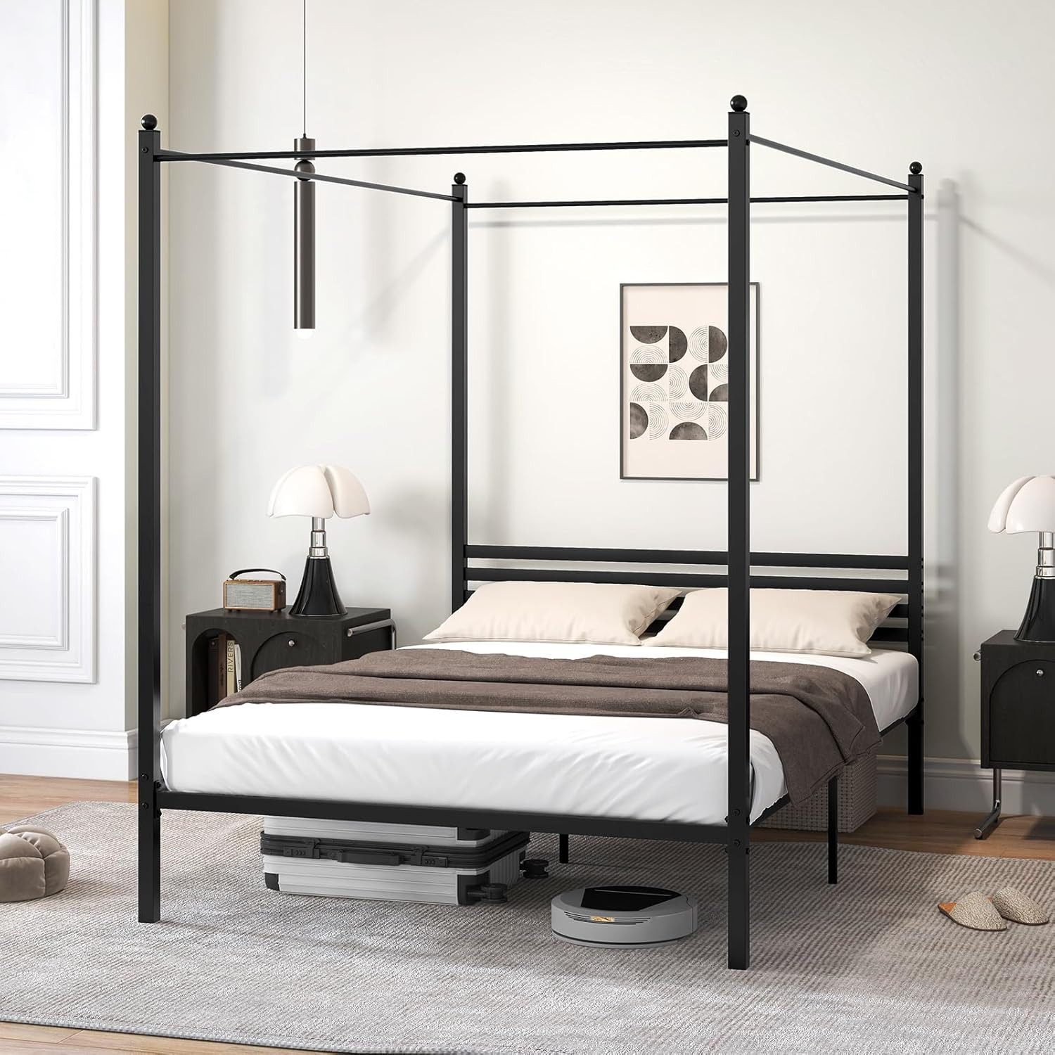 KOMFOTTEU Metallbett, Himmelbett Doppelbett mit Unterbett-Stauraum, bis 300 günstig online kaufen