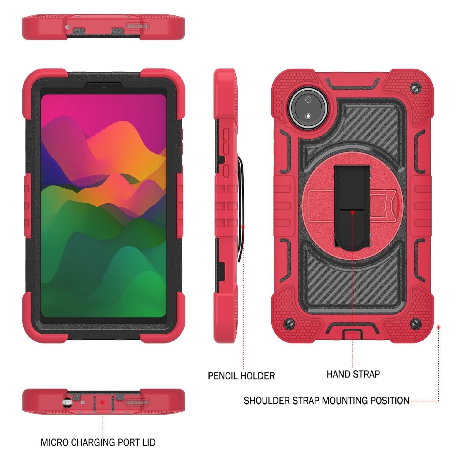 Wigento Tablet-Hülle Für Xiaomi Redmi Pad SE 8.7 360 Grad Rotation Hybrid PC Hülle Case Rot, 360-Grad Rotation, Schultergurt und Ständer