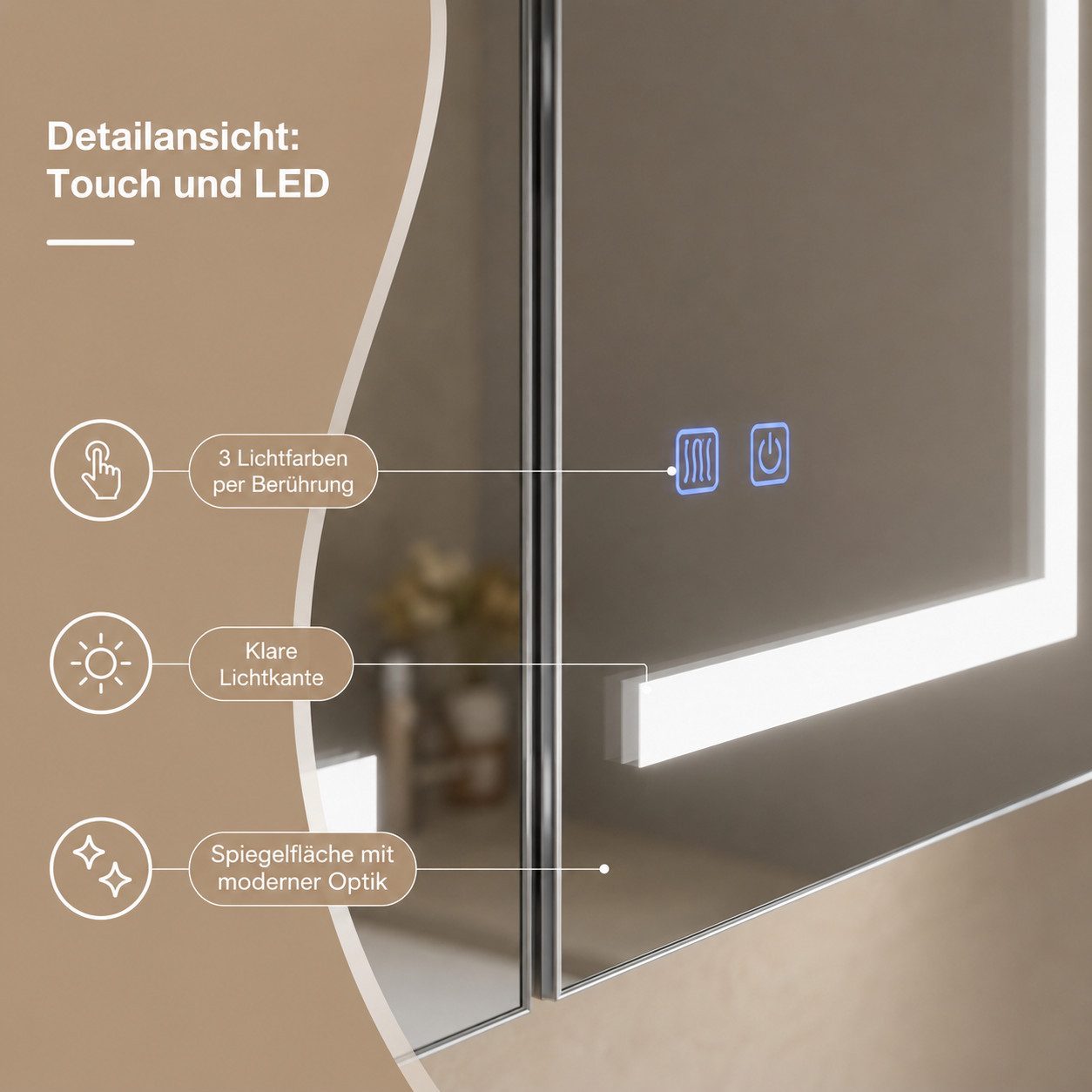 Simurq Badezimmerspiegelschrank Spiegelschrank 100cm mit 3 Spiegeltüren & LED, Anti-Beschlag. (Set, 1-St., Spiegelschrank) 3 Spiegeltüren, Breite 100 cm – Bild 5 von 5
