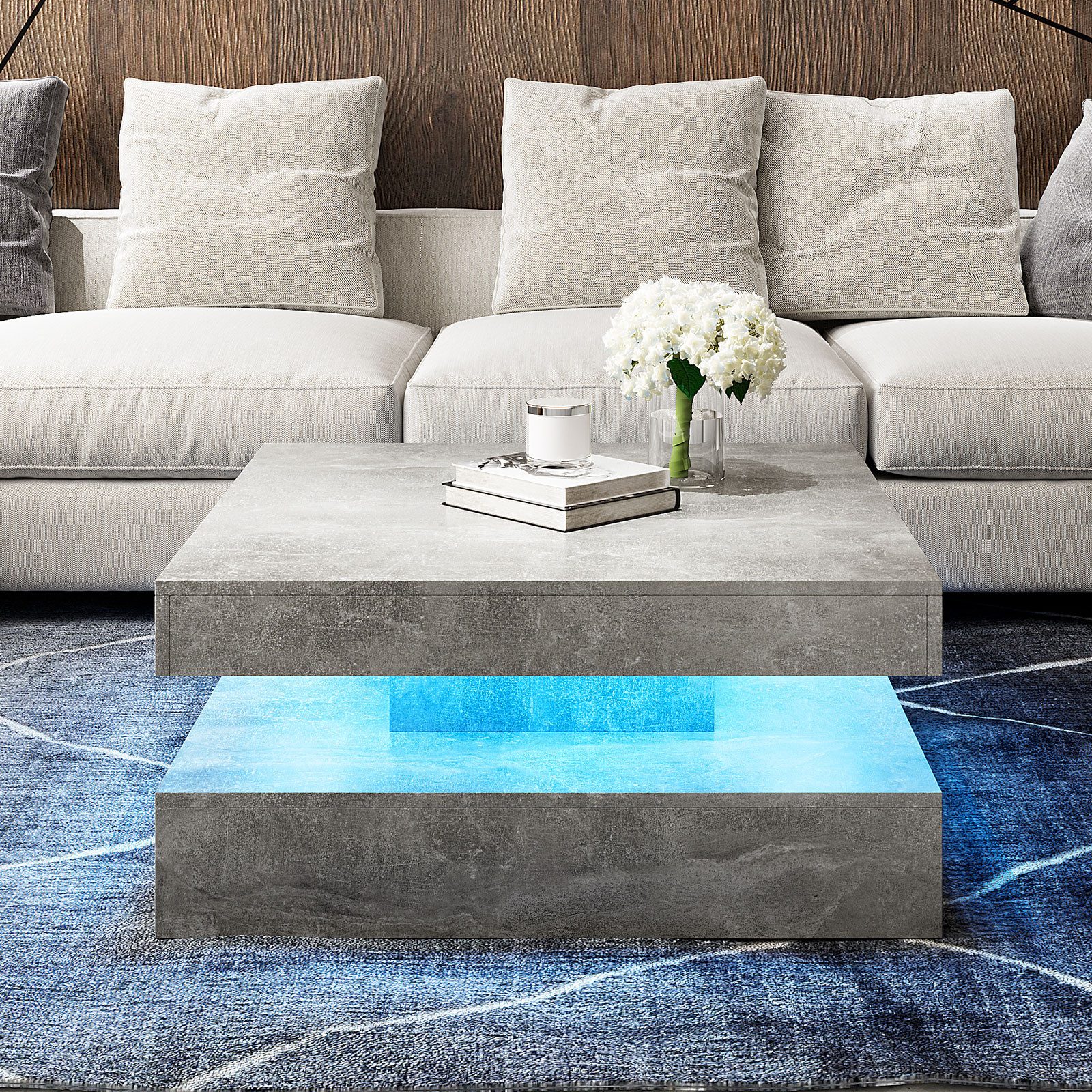 radelldar Couchtisch Quadratisch LED-Beleuchtung 2-in-1 (1-St), Moderner Wohnzimmertisch 78x78 cm mit Fernbedienung