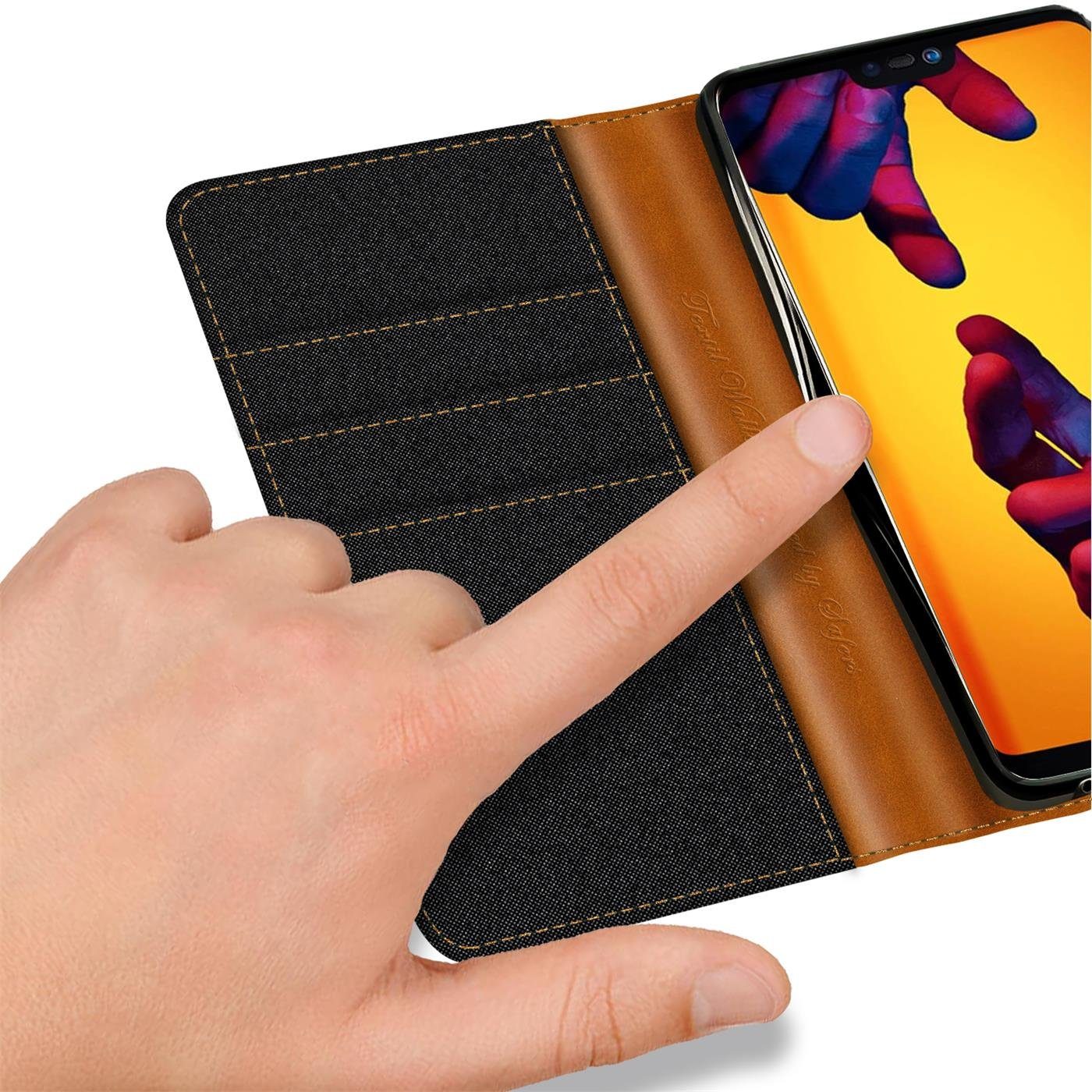 CoolGadget Handyhülle Denim Schutzhülle Flip Case für Huawei P20 Lite 5,8 Zoll, Book Cover Handy Tasche Hülle für P20 Lite Klapphülle