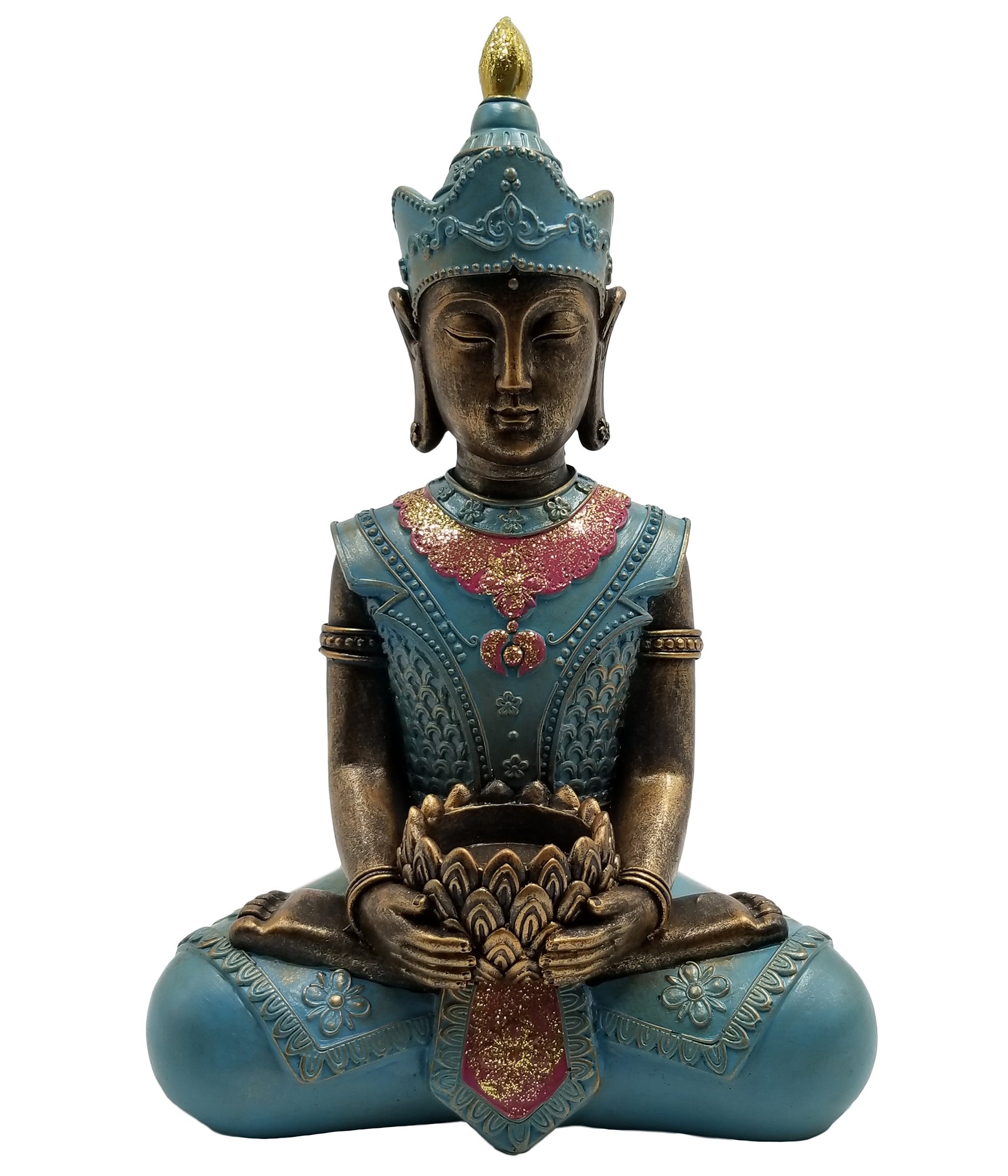 Skulptur x 34.5 cm, 13.5 Dehner Innen- Außenbereich Gartenfigur Buddha, für Einzigartige, und x wetterfeste Polyresin, den 23.5