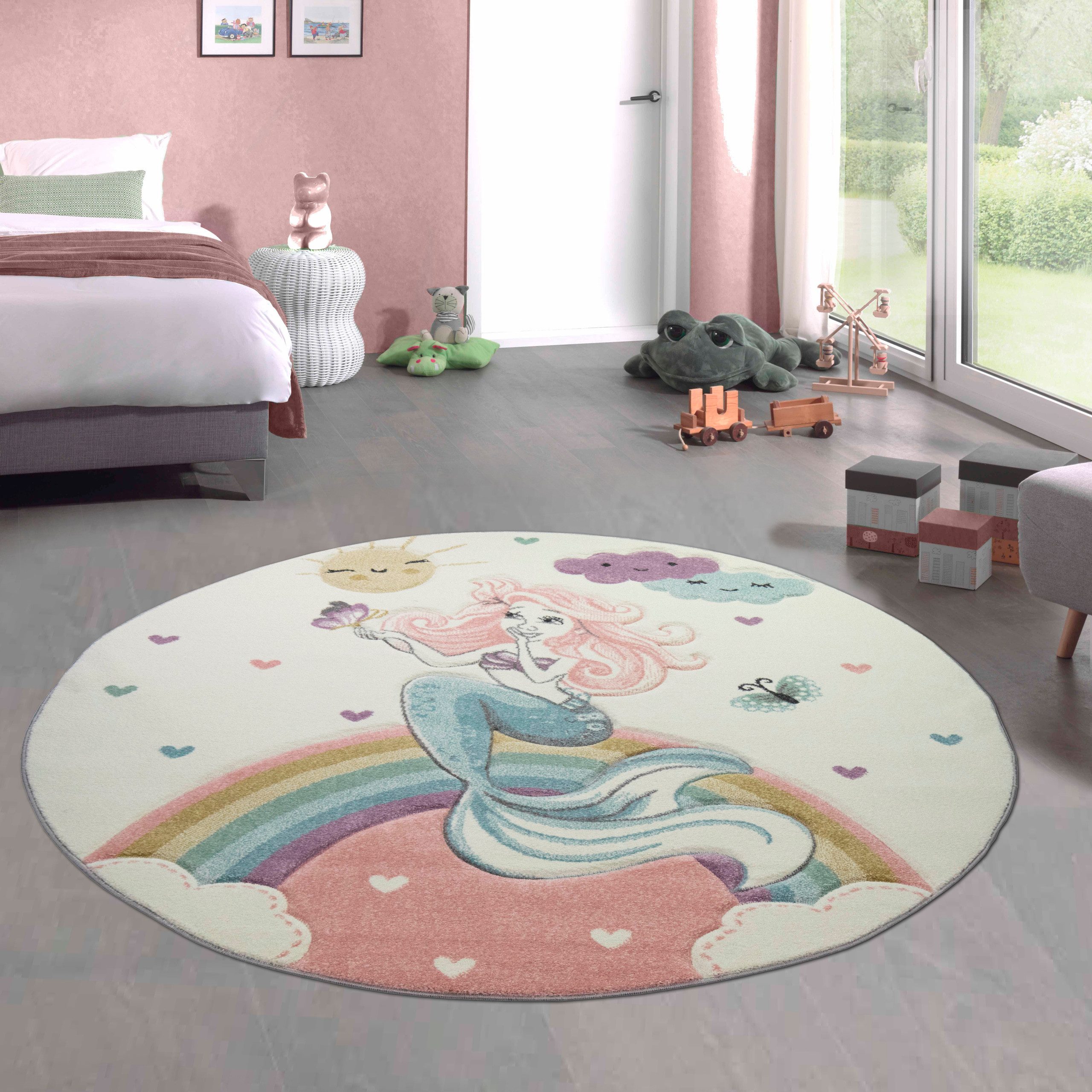 Carpetia Kinderteppich Verspieltes Motivdesign, rund, Höhe: 13 mm, pflegeleicht, strapazierfähig, handgearbeiteter Konturenschnitt