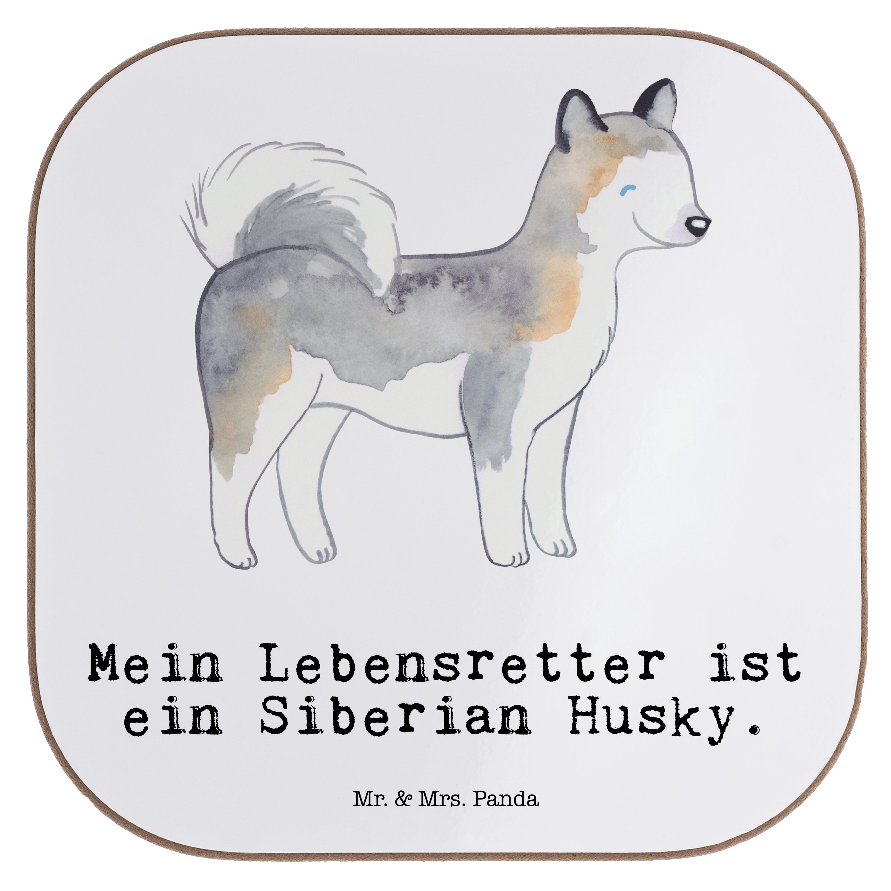 Mr. & Mrs. Panda Getränkeuntersetzer Siberian Husky Lebensretter - Weiß - Geschenk, Tierfreund, Hund, Glas, 1-tlg.