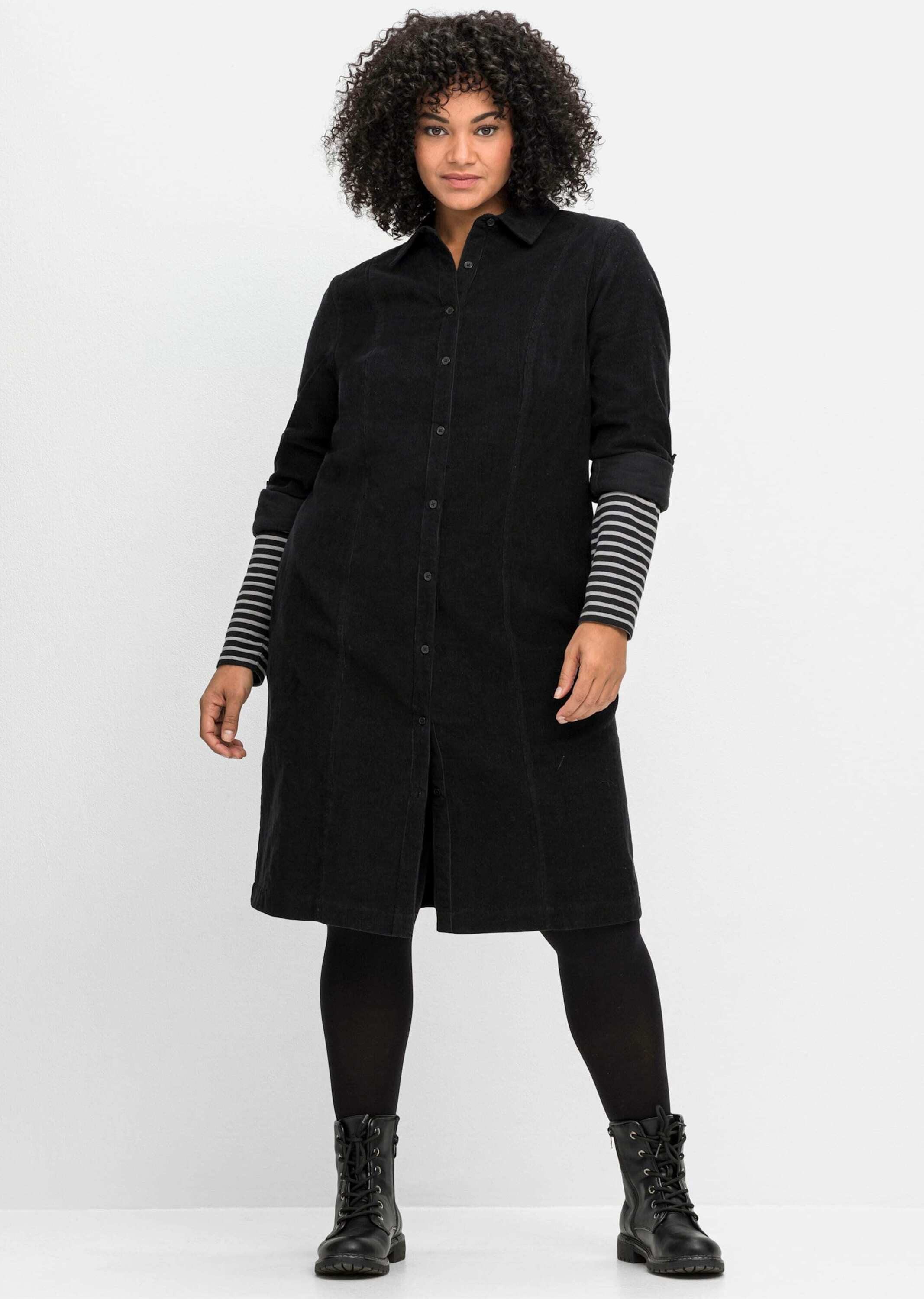 Sheego Etuikleid Cord-Kleid Langarm aus weichem Cord, mit Krempelarm