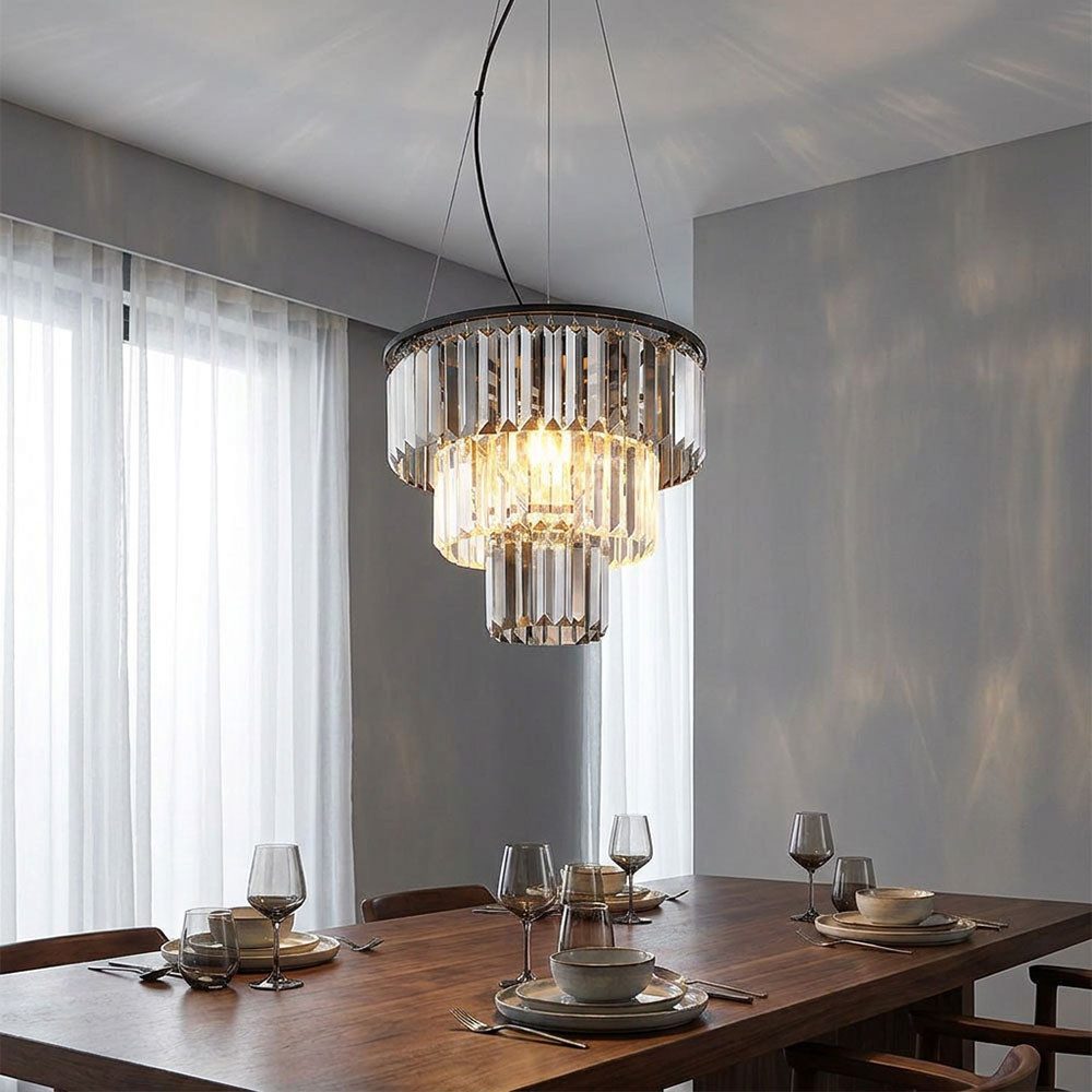 GLOBO LIGHTING Kronleuchter, Leuchtmittel inklusive, Warmweiß, Hängeleuchte Wohnzimmerlampe 3 Flammig Glaskristalle rauch LED D 40cm