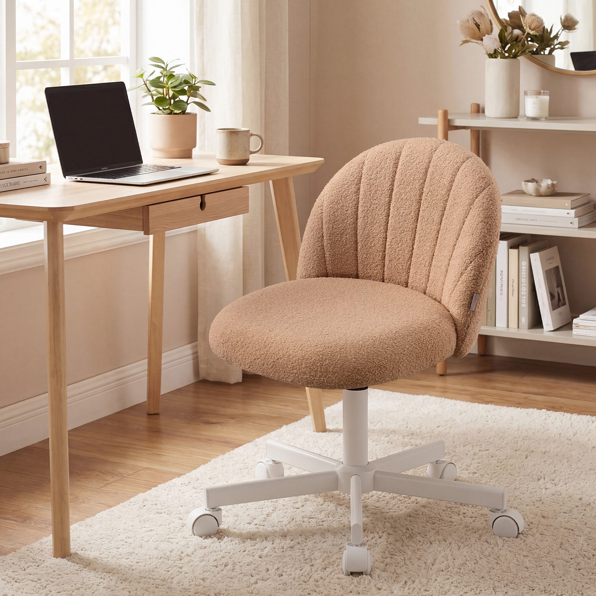 SONGMICS Bürostuhl Homeoffice-Stuhl, Schminkstuhl aus Fleece, Schreibtischstuhl, Schaumstoffpolsterung, höhenverstellbar, für Arbeitszimmer – Bild 3 von 5