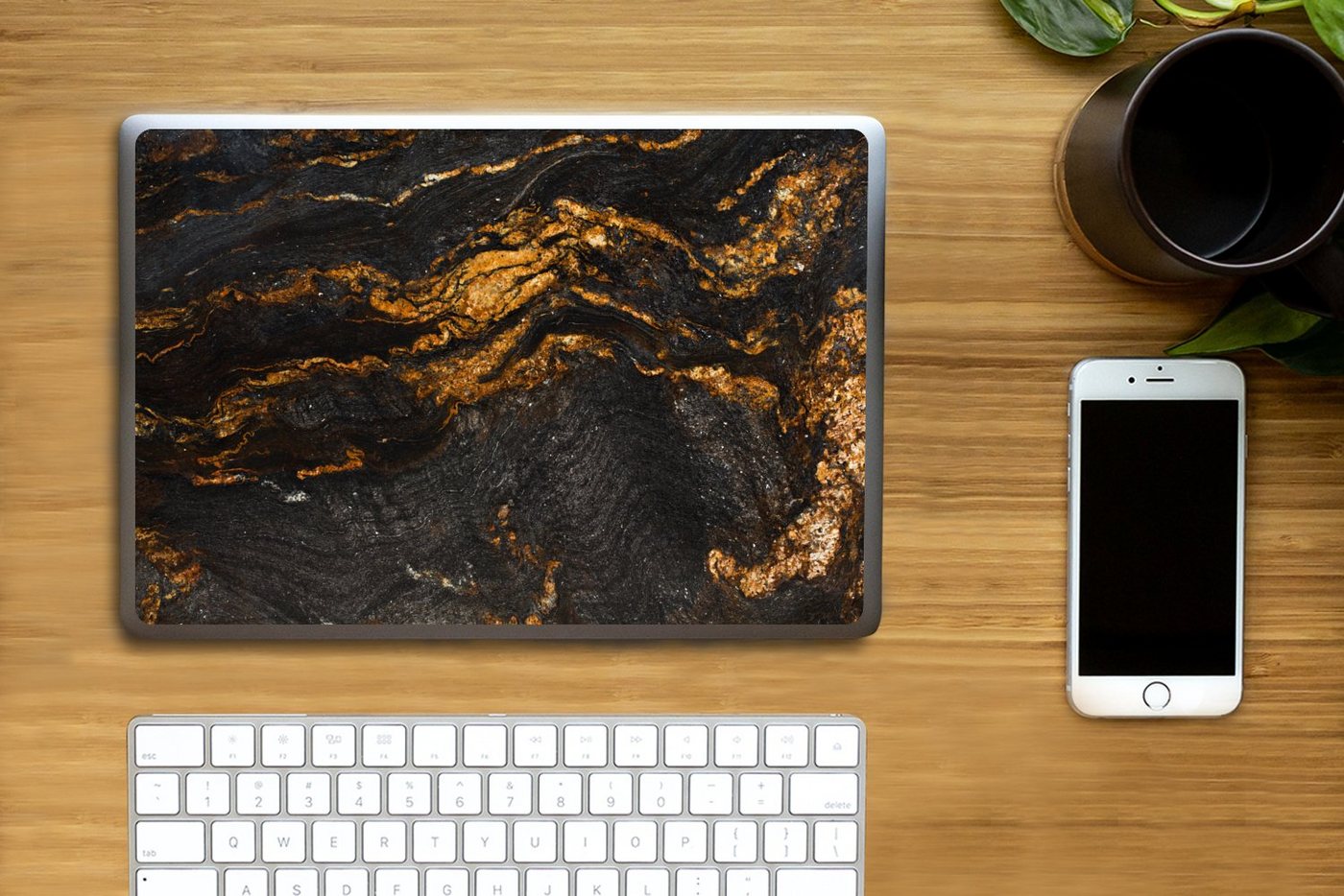 Thumbnail - MuchoWow Laptop-Aufkleber Marmor - Limette - Schwarz - Gold - Marmoroptik - Luxus