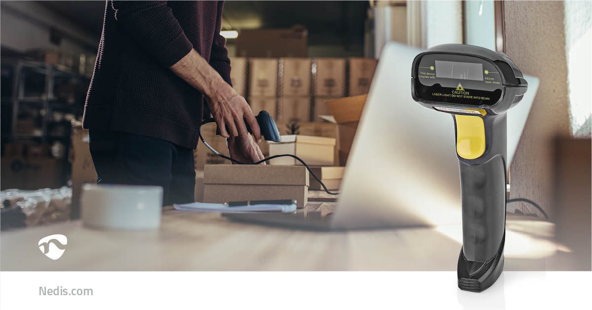 Nedis BSCN1D100BK Handscanner, (handel und lager, 1d laser scanner, 100 scans s, usb plug and play)