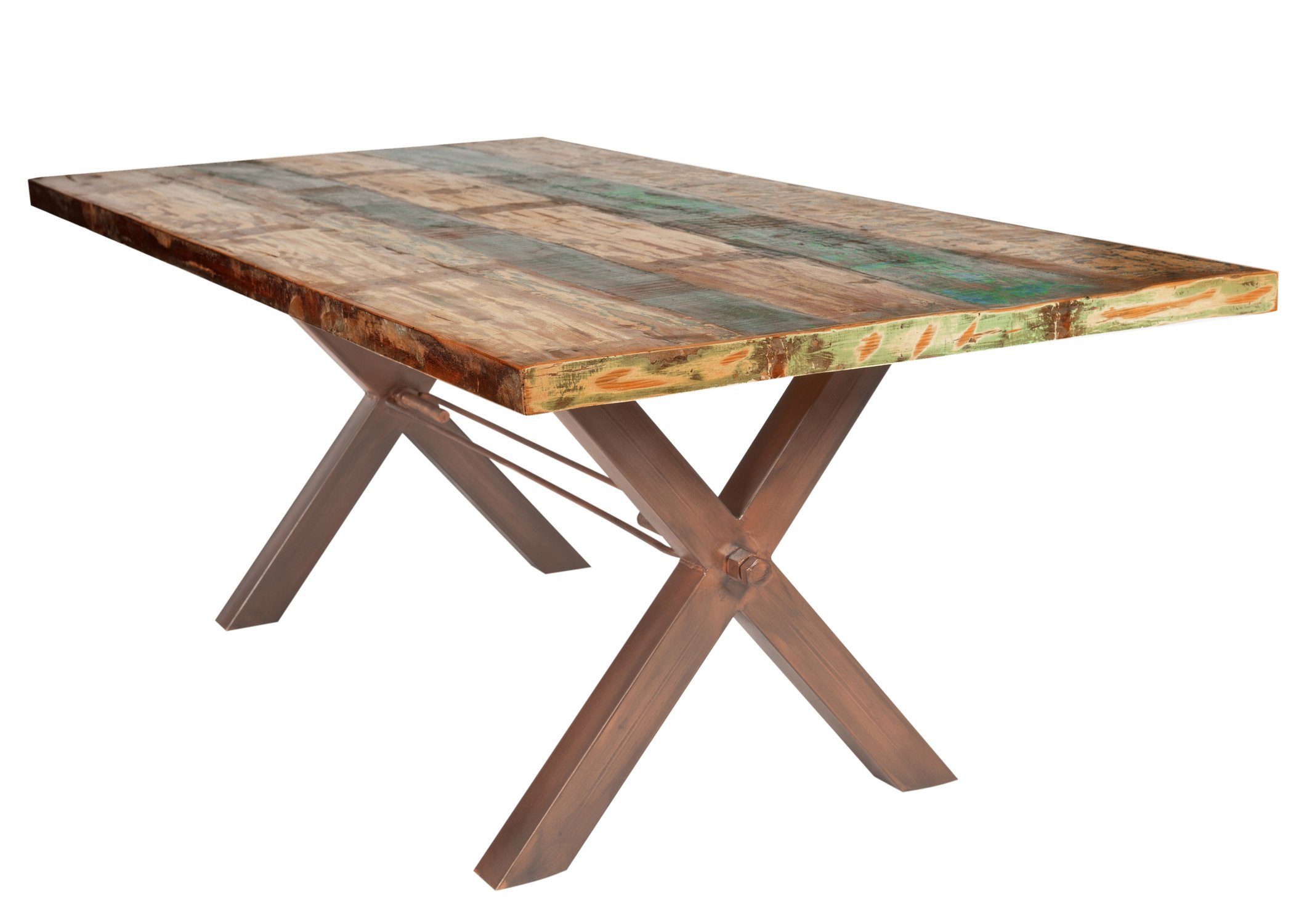 TPFLiving Esstisch Aris - Platte Altholz, Gestell Eisen (jedes Stück ein Unikat - Platte bunt, Gestell braun, Esstisch - Desinger Tisch Luxus - Esstisch massiv), Plattenstärke 40 mm - Esstisch 160x85cm