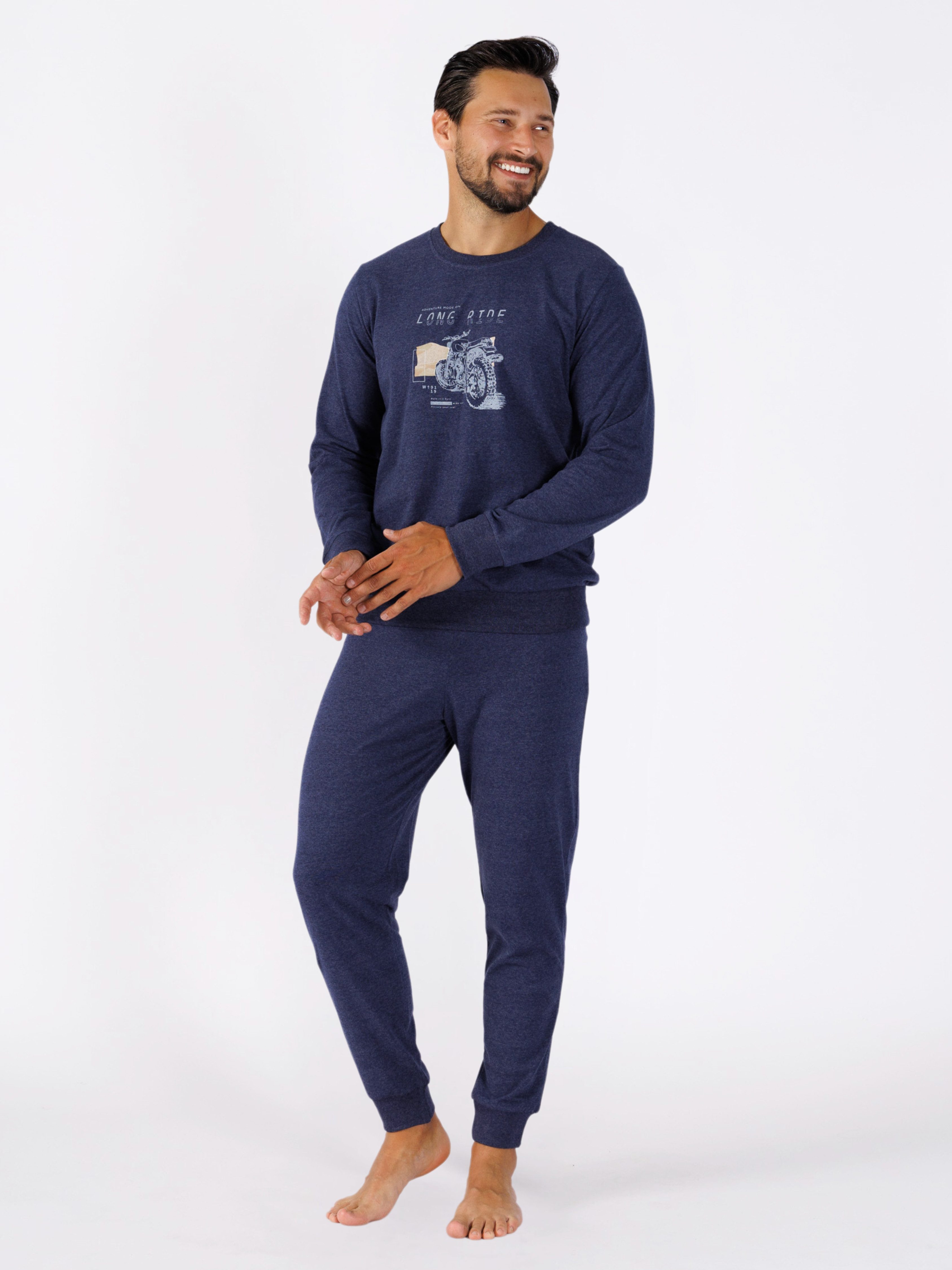 HOTBERG Schlafanzug Herren lang mit Bündchen Abschlüsse, Reine Baumwolle günstig online kaufen