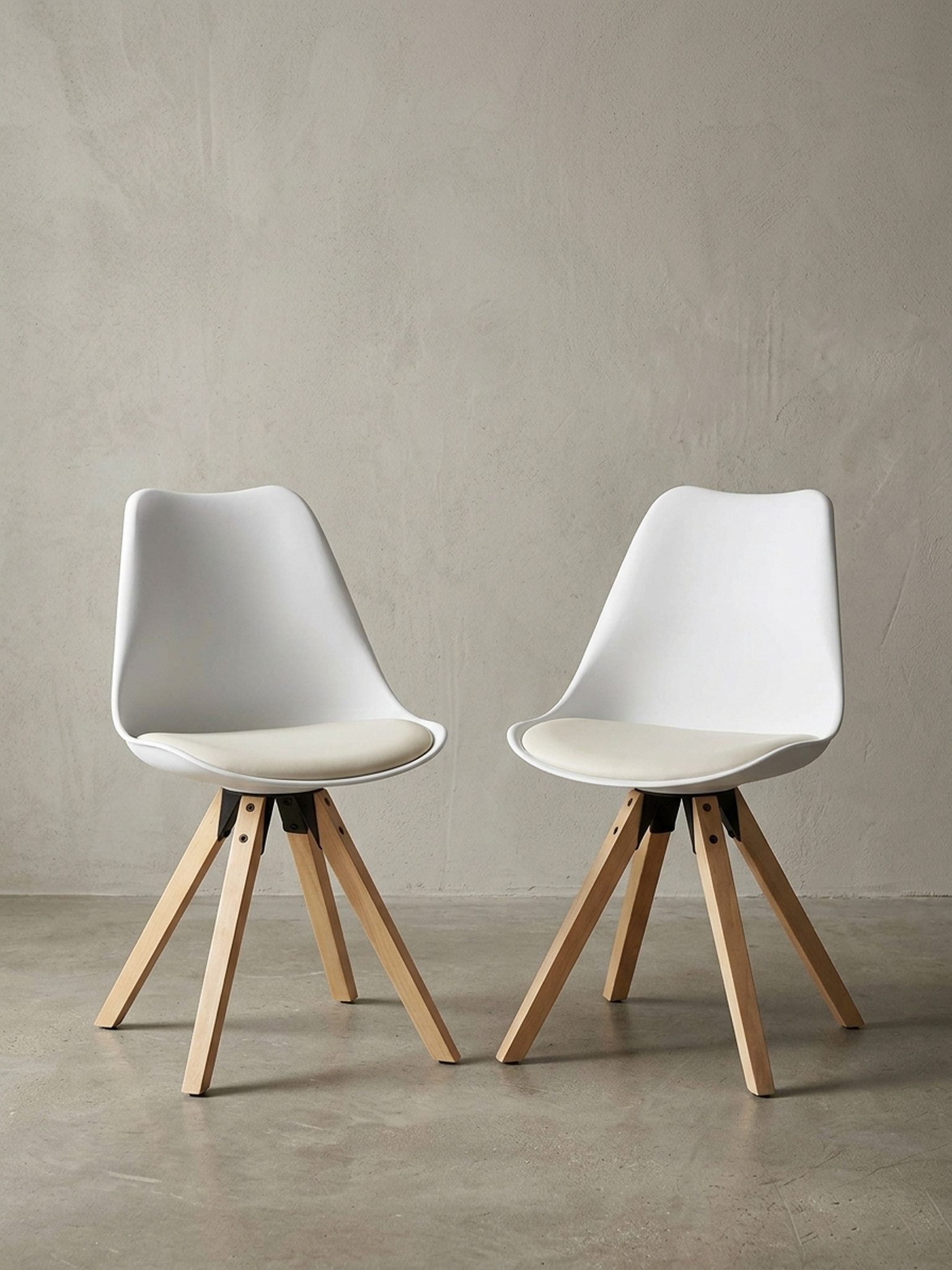 KADIMA DESIGN Esszimmerstuhl 2er Set Retro Esszimmerstuhl LIMA weiß (Polsterstuhl Skandinavisch Rückenlehne), Küchenstuhl Kunstleder gepolstert