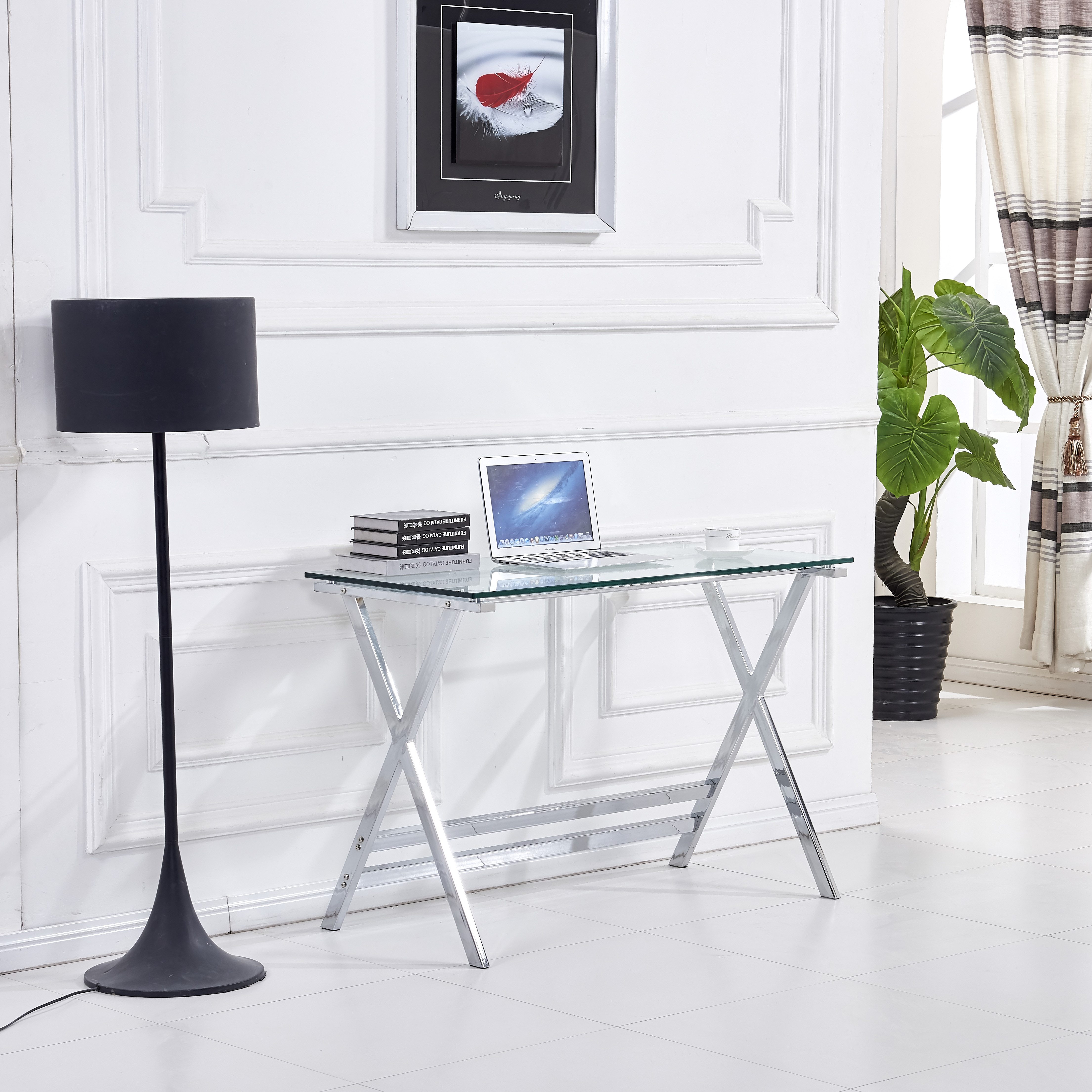 Celya Computertisch Sofatisch aus Glas (Transparente Tischplatte aus gehärtetem Glas, abgerundete Kanten), Ideal für Wohnzimmer, Schlafzimmer, Homeoffice