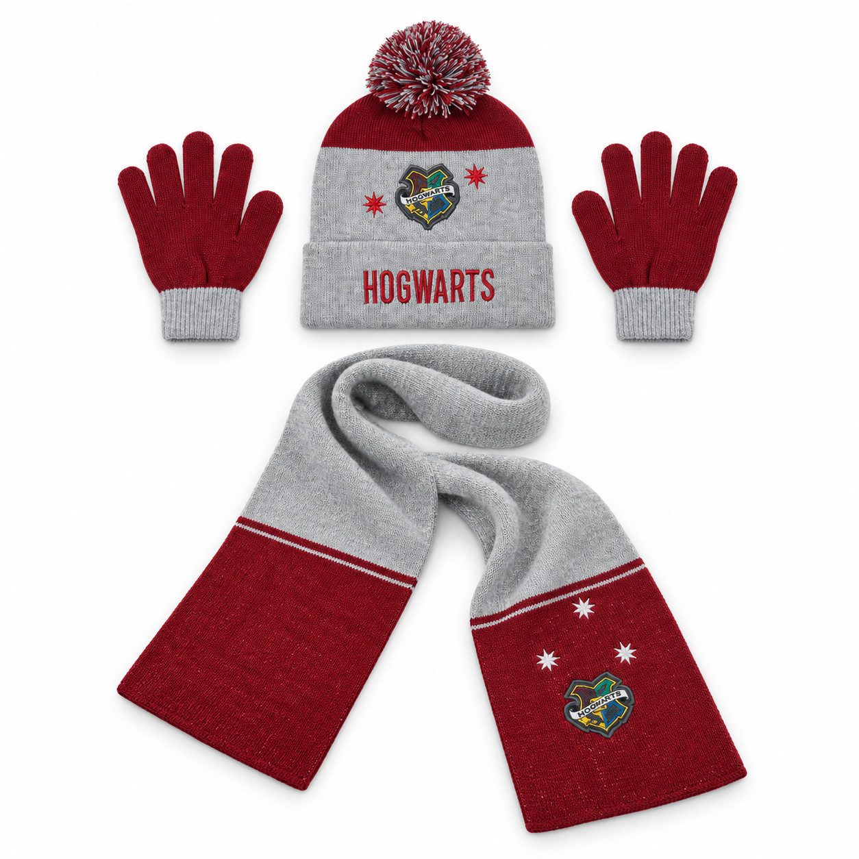 Harry Potter Bommelmütze Harry Potter Hogwarts Kinder Jugend 3tlg Winter Set (3-St) Mütze plus Schaal Handschuhe