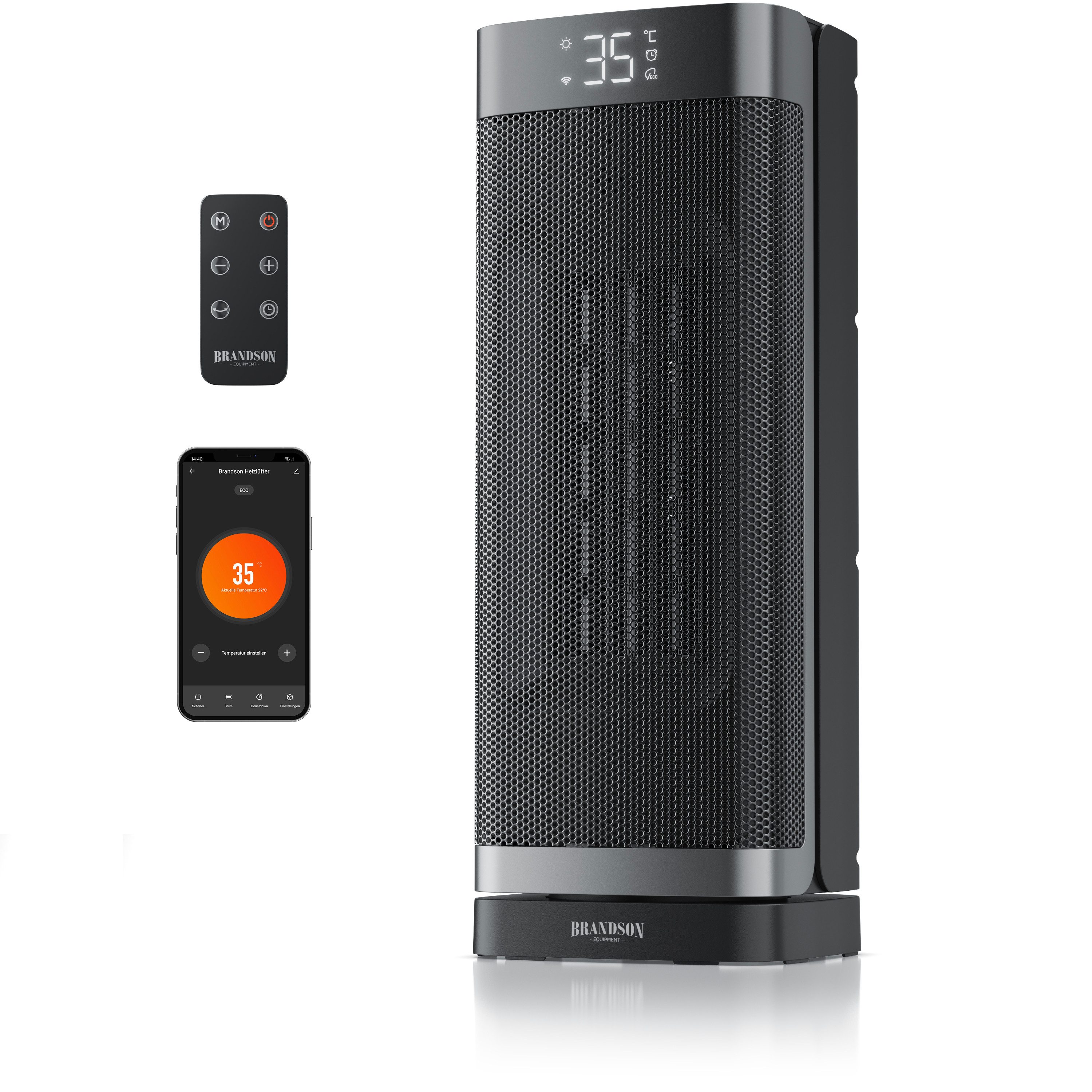 Brandson Heizlüfter Smarter WLAN-Keramikheizlüfter 2000 W, App & Fernbedienung, Timer, 1500 W, Preisträger 2025, ECO-Modus, Thermostat, 10-35°C, LED-Display