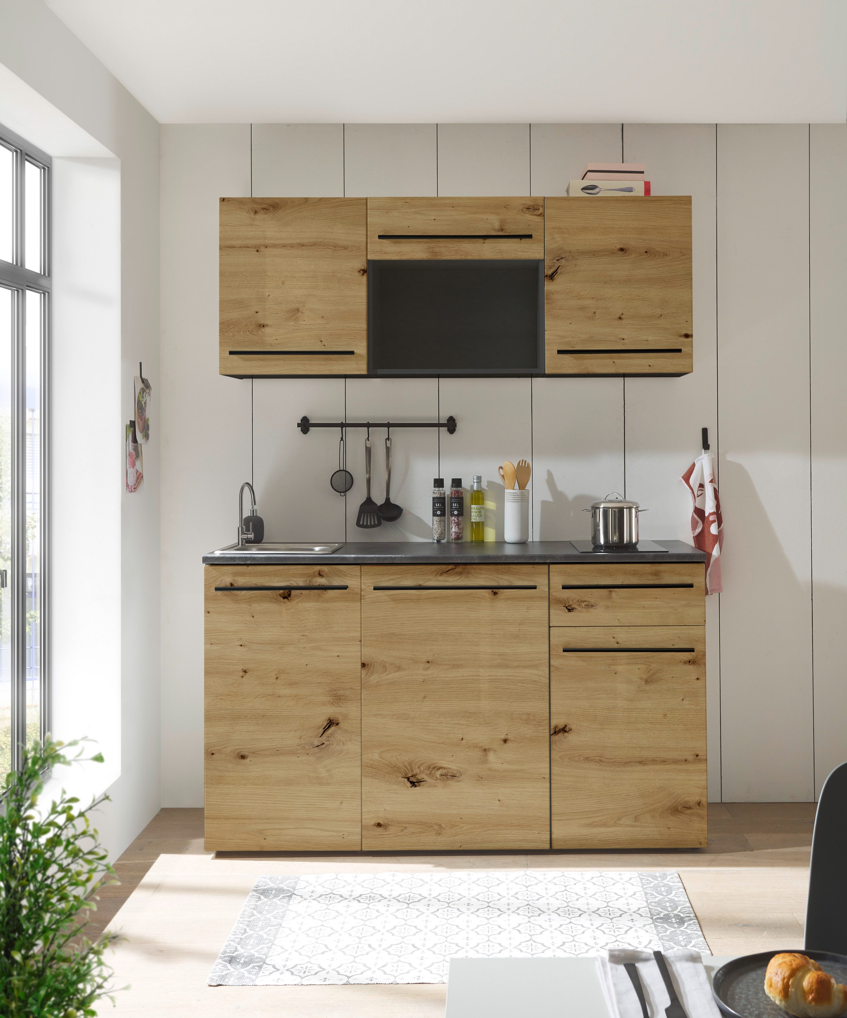 BASIC by Balculina Pantryküche Jazz Singleküche, Breite 160 cm, wahlweise mit E-Geräten und Mikrowelle
