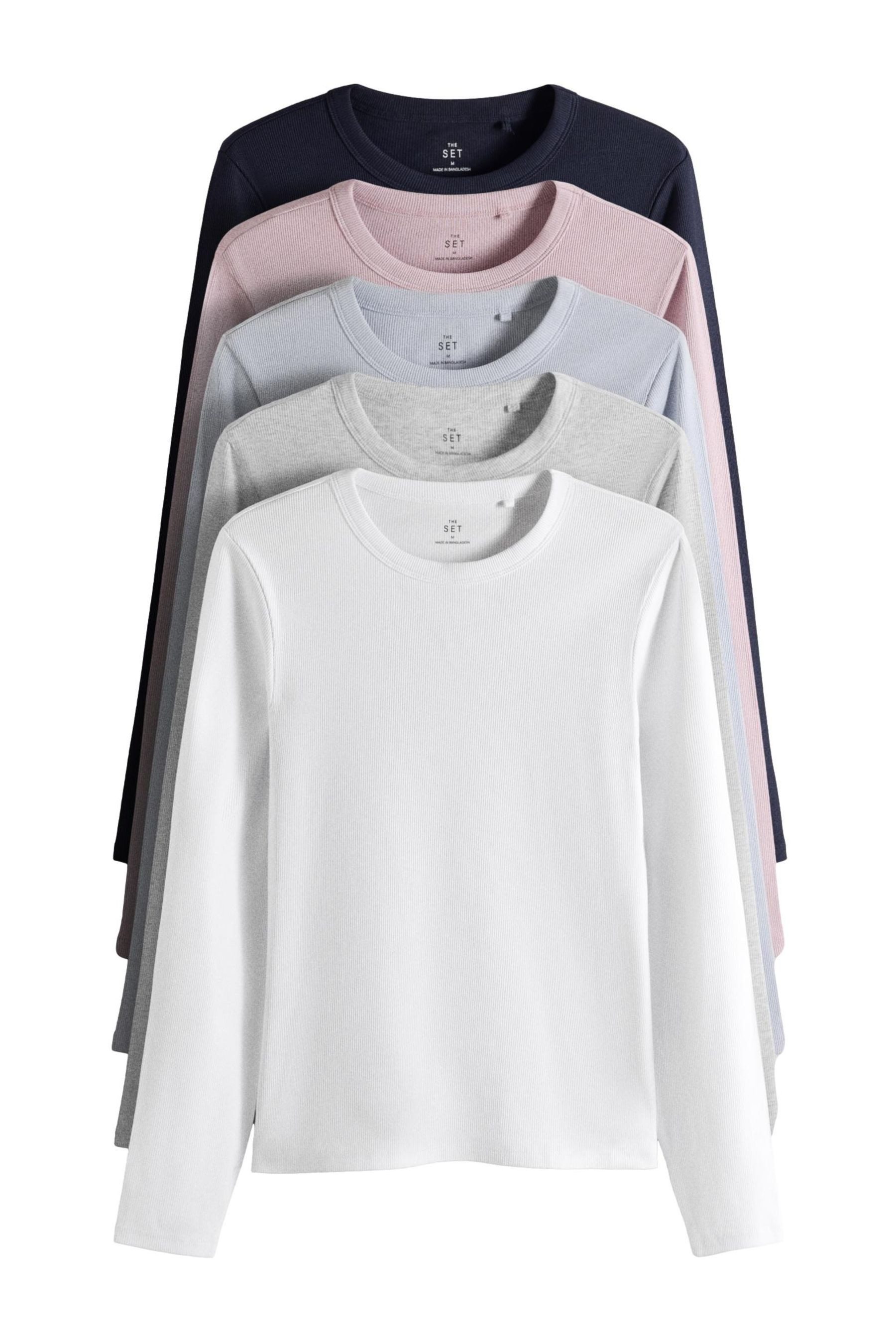 The Set T-Shirt The Set Gerippte Langarmshirts, 5er-Pack (5-tlg)