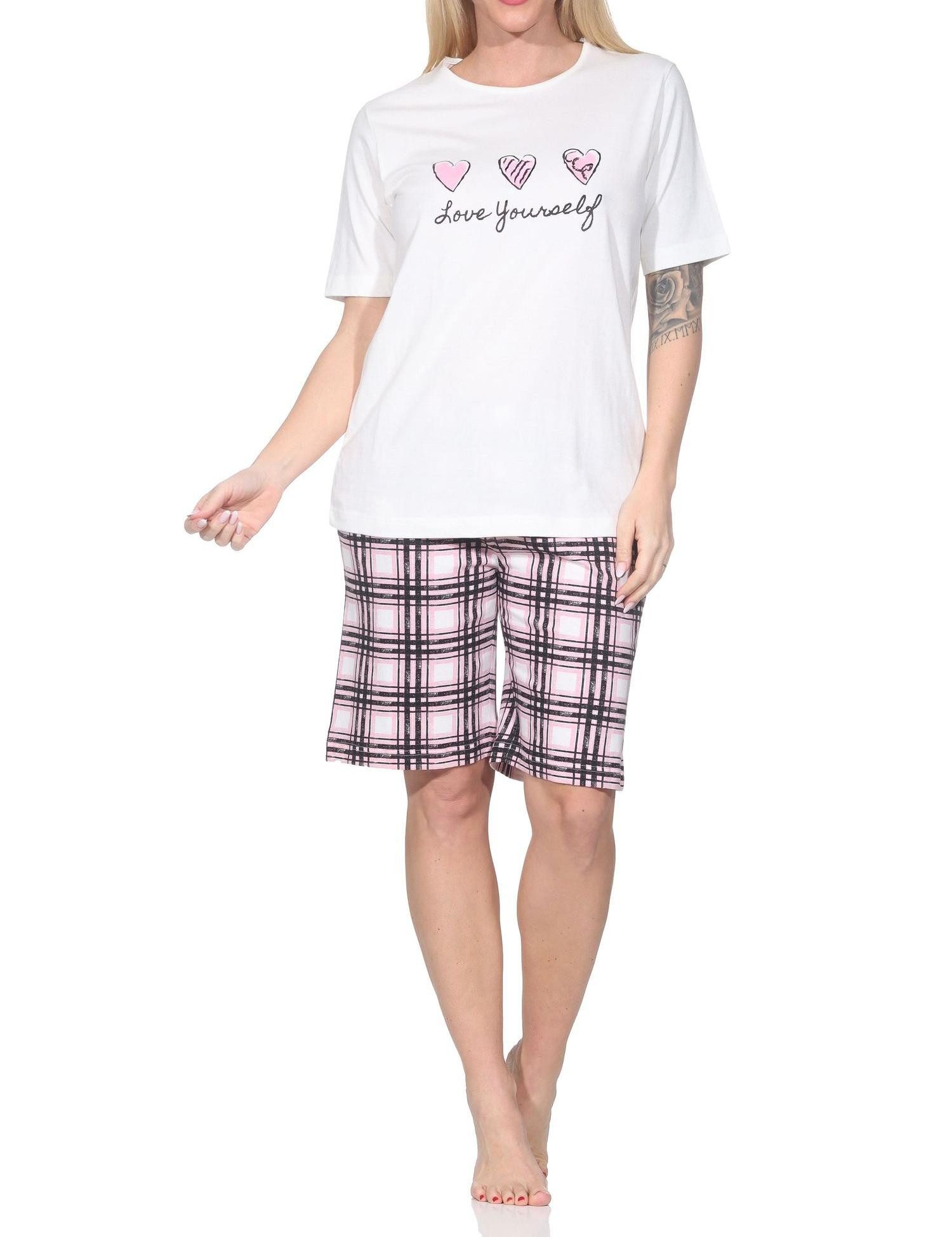 Normann Pyjama Normann Damen Schlafanzug kurzarm Shorty Karohose - auch in Übergröße