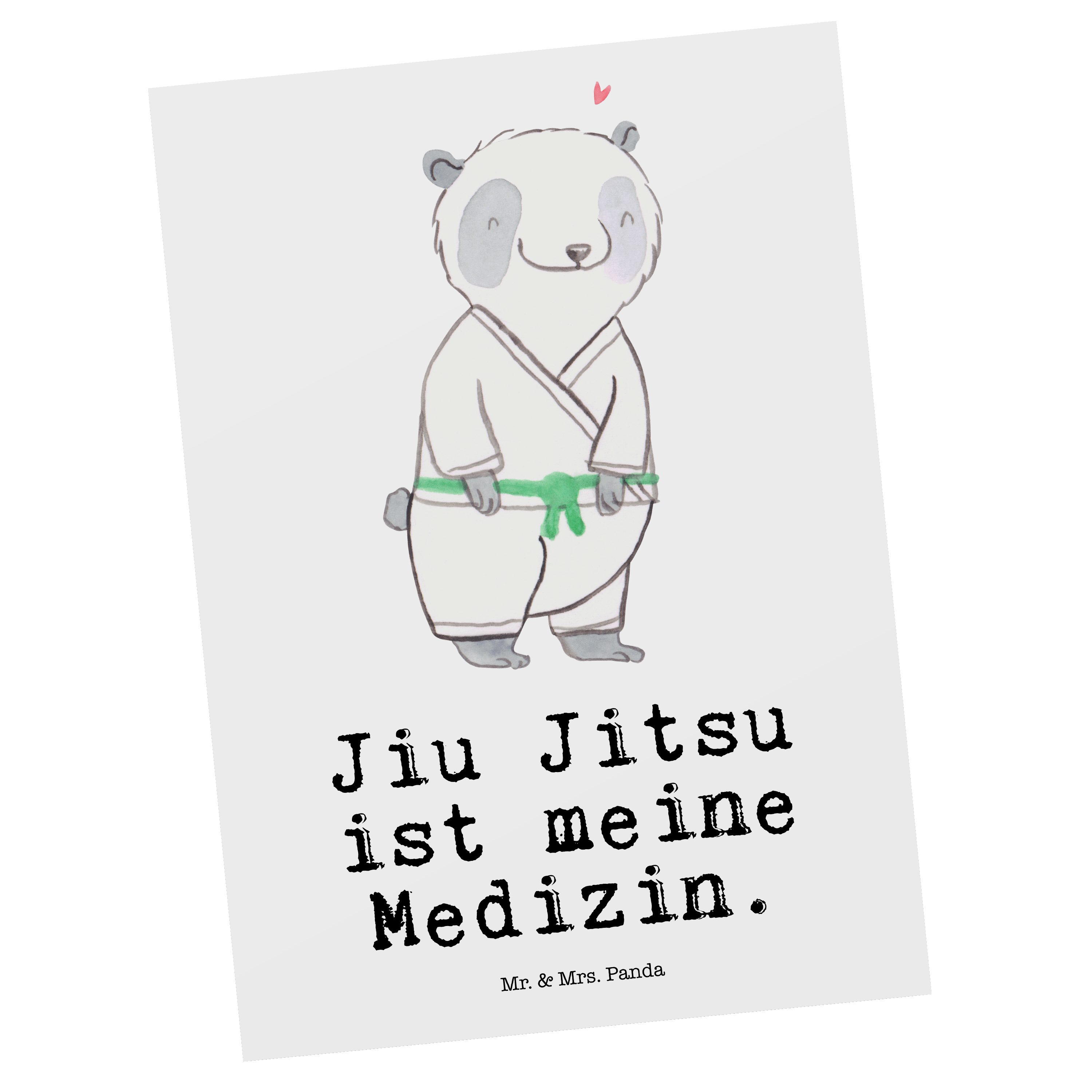 Mr. & Mrs. Panda Postkarte Panda Jiu Jitsu Medizin - Weiß - Geschenk, Selbstverteidigung, Einlad