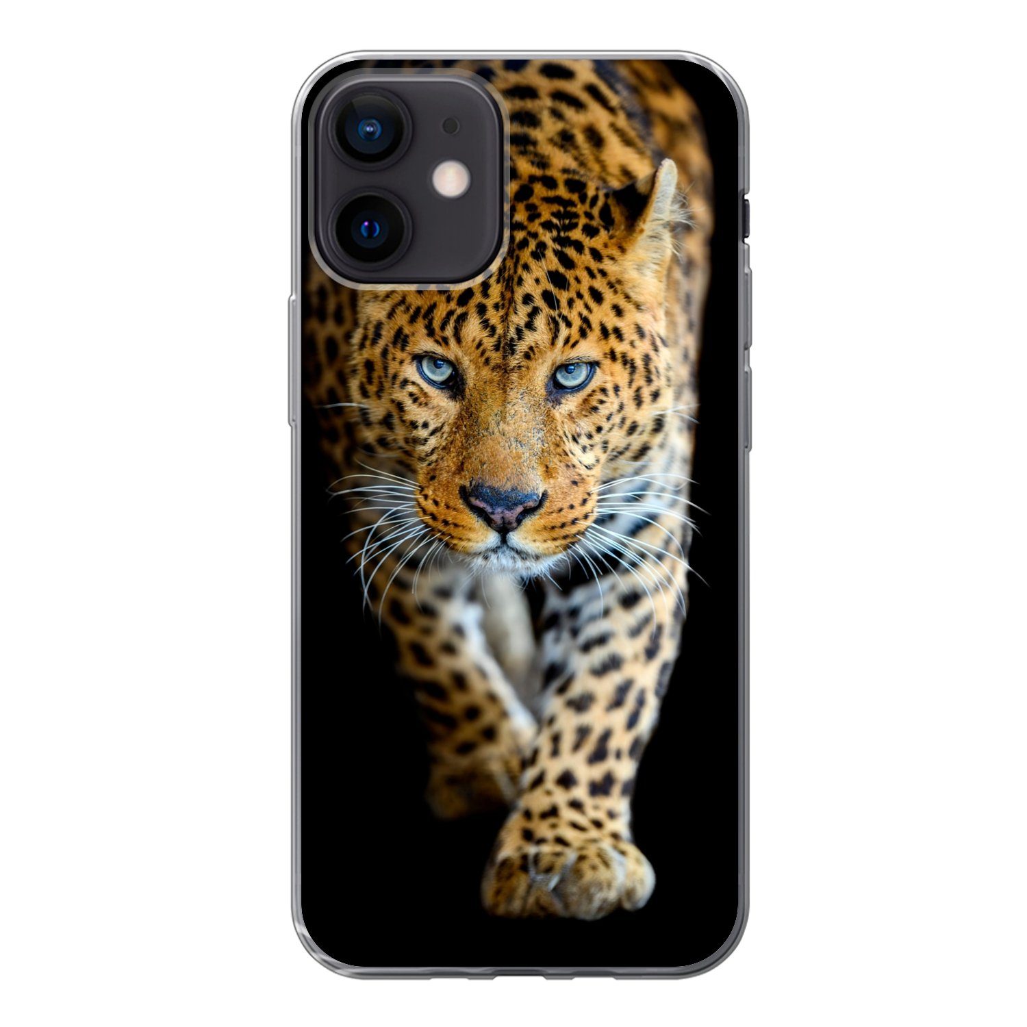 MuchoWow Handyhülle Leopard - Tiere - Porträt - Wildtiere - Schwarz, Handyhülle Apple iPhone 12, Smartphone-Bumper, Print, Handy