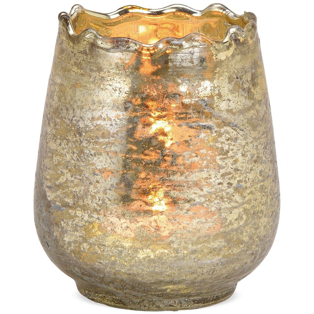 Kerzenhalter Windlicht / Kelchform & welliger Rand Vintagelook gold Ø 9 cm