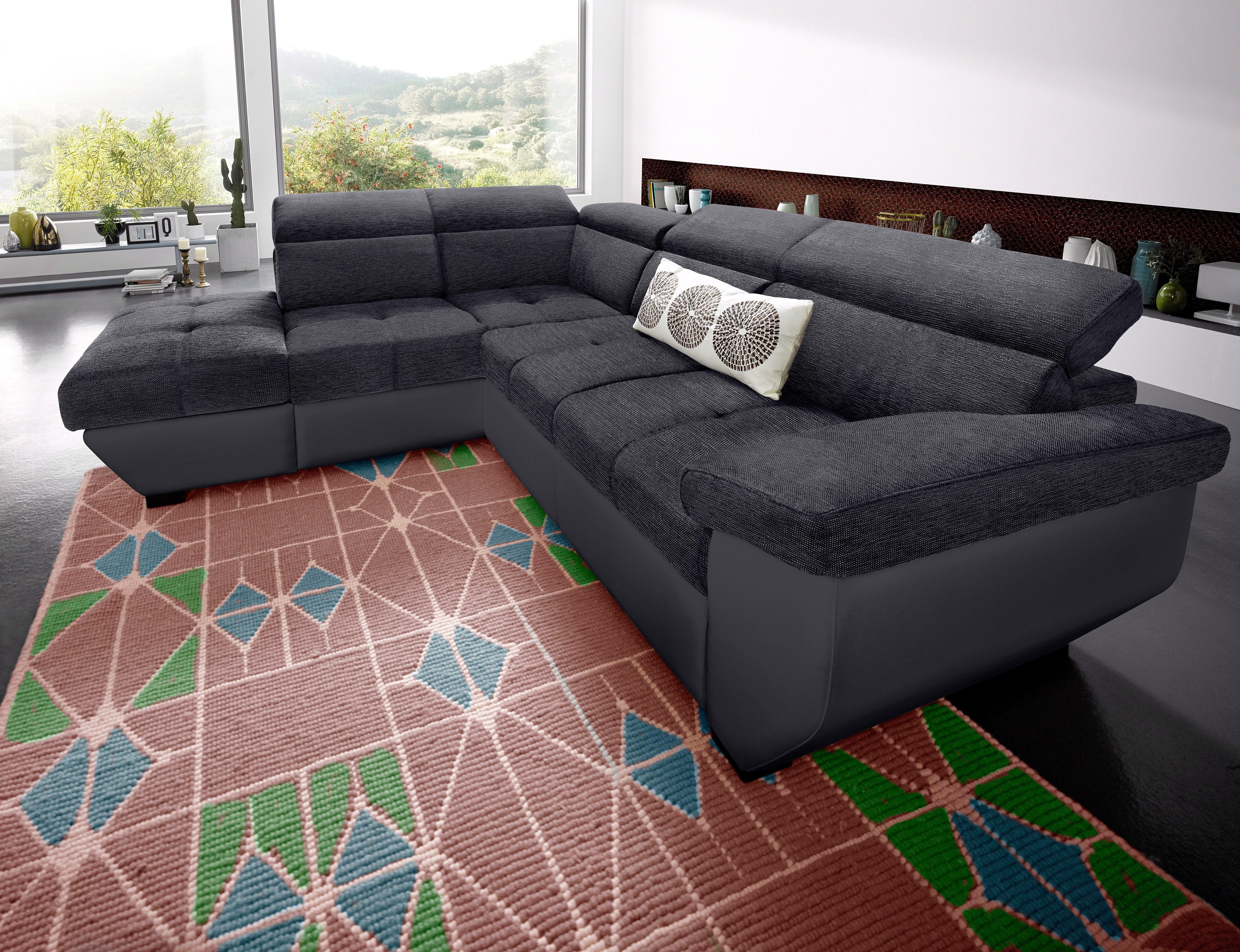 COTTA Ecksofa Speedway L-Form, B: 262cm, moderne Couch, bequeme Wellenunterfederung, Kopfteilverstellung, optional Schlaffunktion & Bettkasten