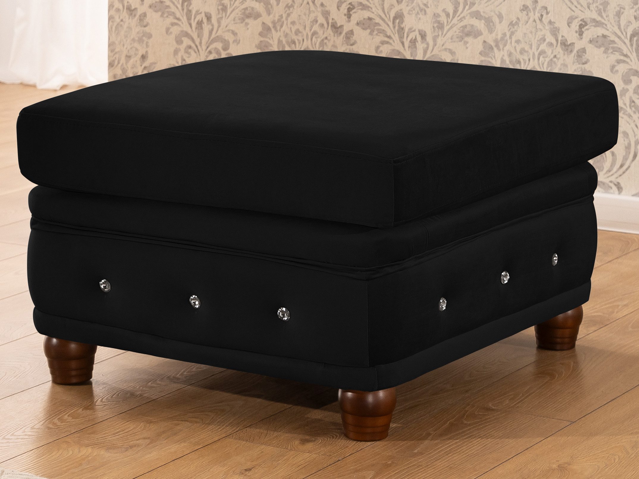 S-Style Möbel Polsterhocker Chesterfield Cleo Blink aus Samt mit Kristallsteppung, mit Wellenfederung