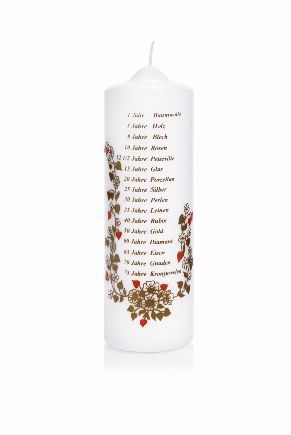 INNA-Glas Stumpenkerze Hochzeitskerze COHEN, verziert, weiß-gold, 18,5cm, Ø5,8cm