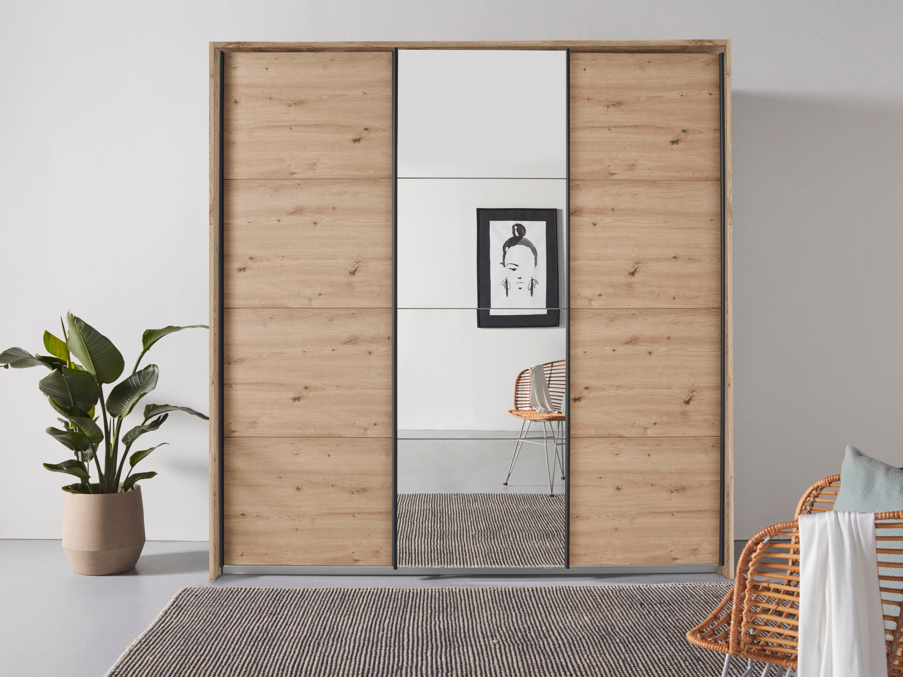 Schwebetürenschrank Kleiderschrank Schrank Garderobe OTELI inkl. 3 Innenschubladen