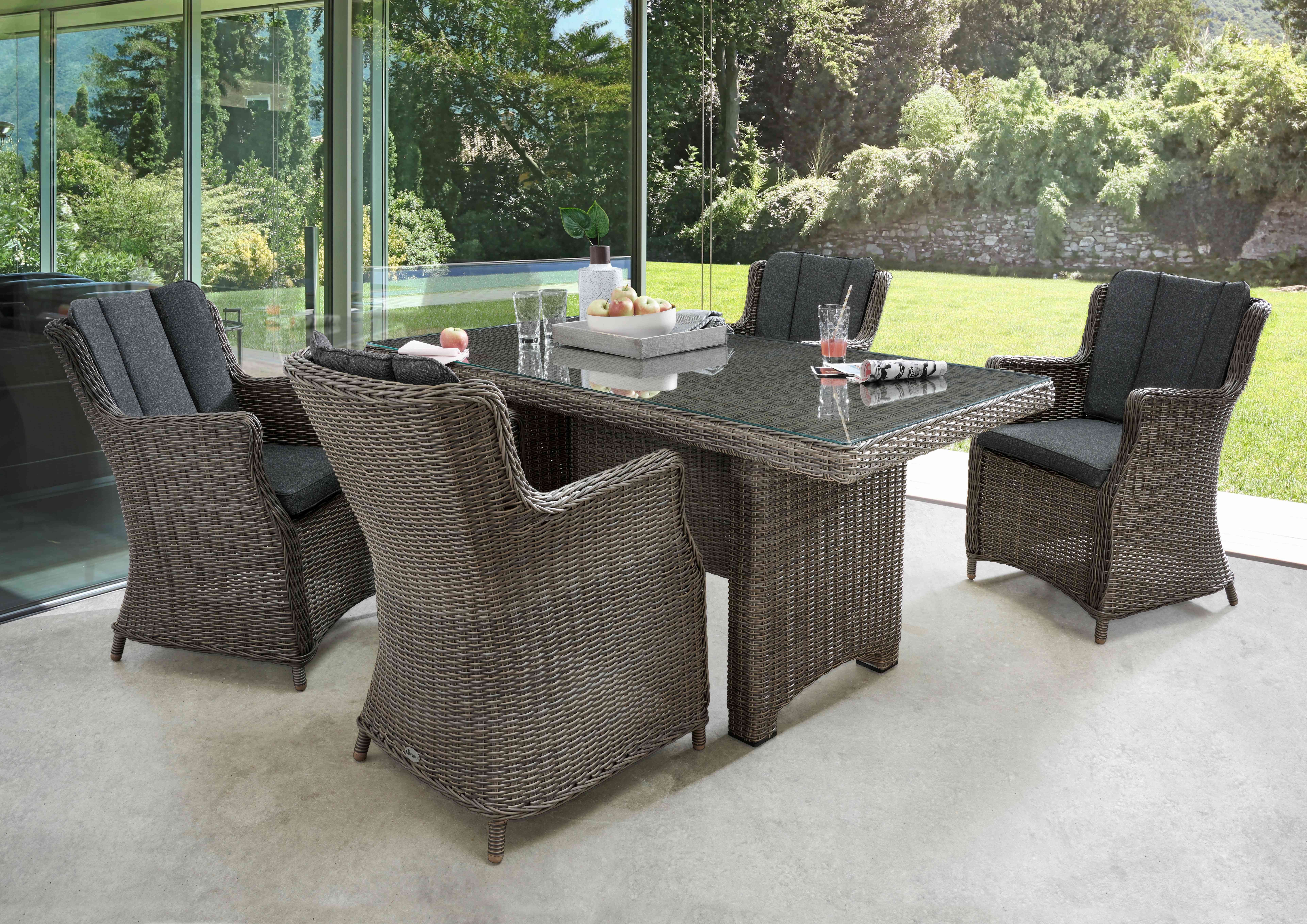 Destiny Garten-Essgruppe LUNA, Polyrattan, 4 Sessel, Tisch 165x90x75 cm, inkl. Auflagen