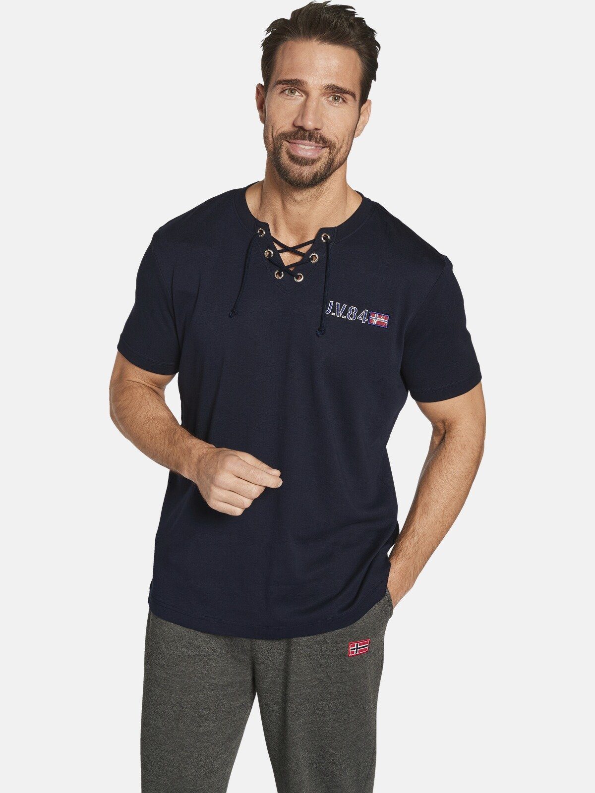 Jan Vanderstorm T-Shirt MAYKO mit Schnürung am Ausschnitt günstig online kaufen