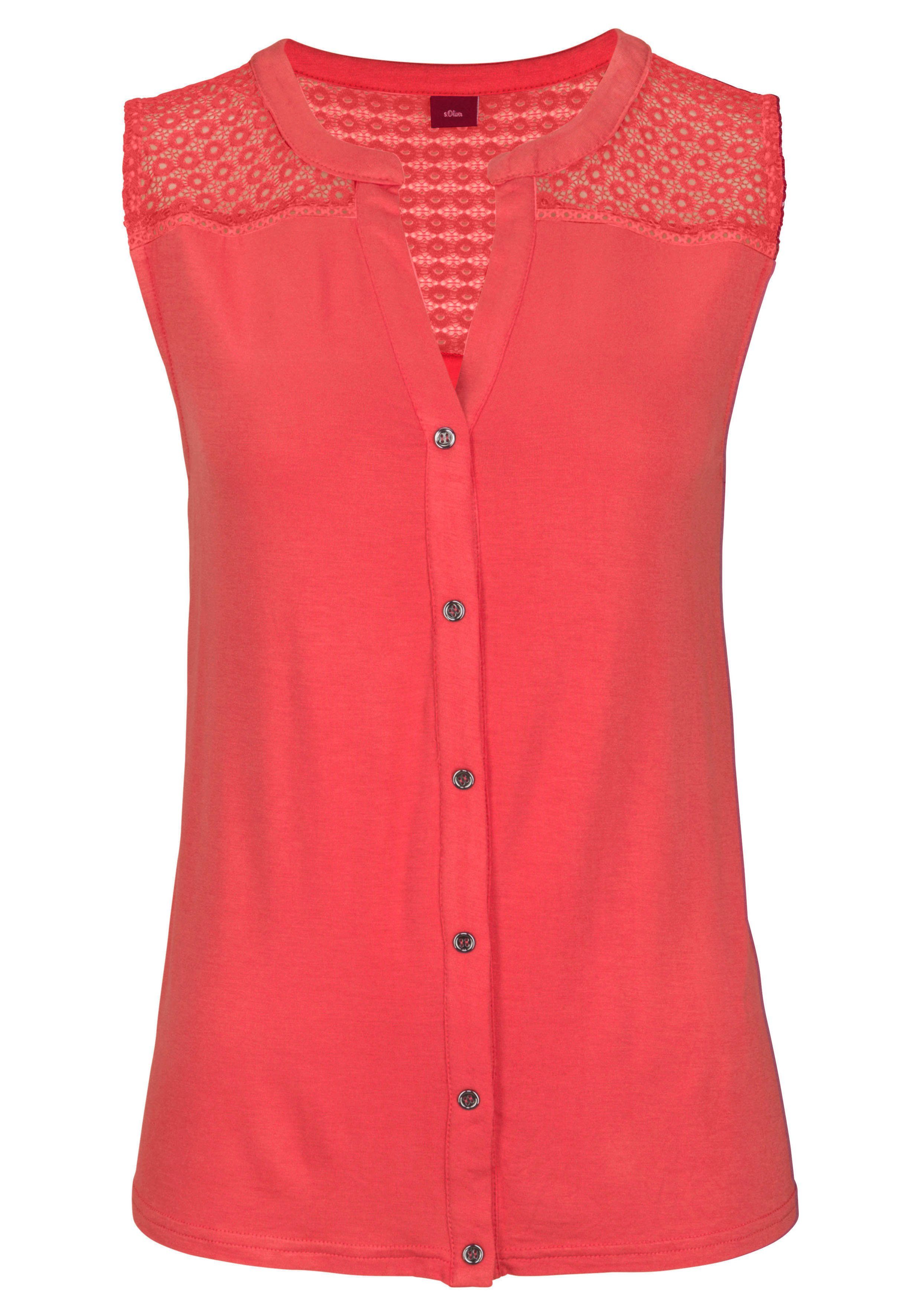 s.Oliver Strandtop mit Spitzeneinsatz an den Schultern und am oberen Rücken Jerseytop mit Zierknopfleiste, Sommertop mit Spitzendetails, casual – Bild 2 von 5
