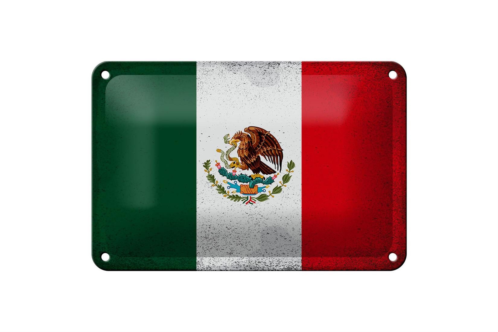 Femer GmbH Metallschild Flagge Mexiko 18x12cm Flag of Mexico Vintage, (1 St), gewölbte Oberfläche, abgerundete Ecken, umgeschlagene Kanten