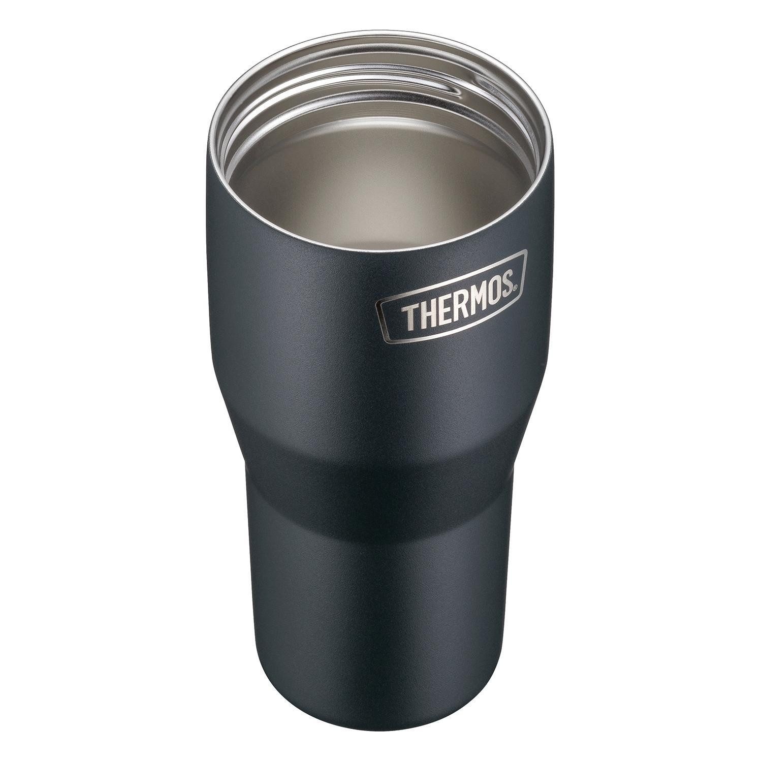 THERMOS Thermoflasche REFRESHING, 850 ml, Schwarz matt, Edelstahl, mit Deckel und Strohhalm, 6 Stunden warm/kalt