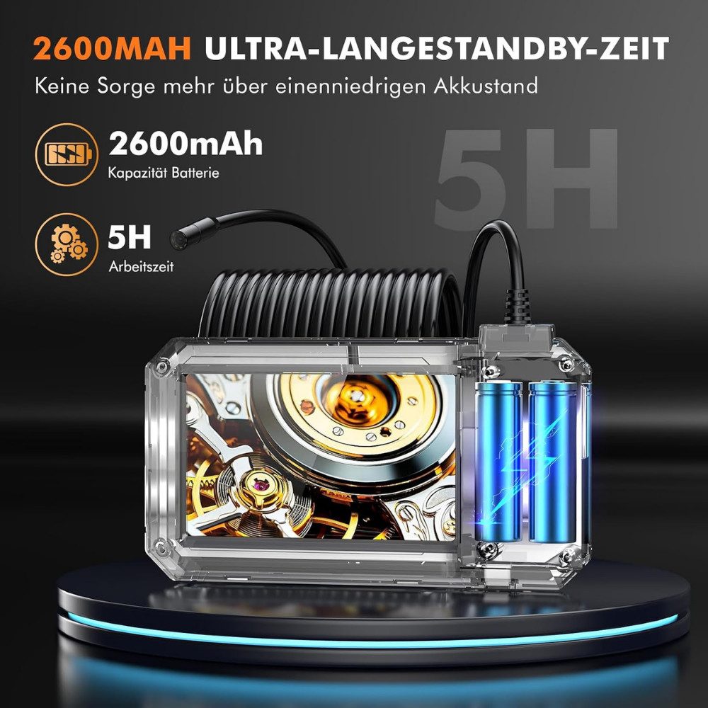 Athlix Industrielle Endoskop-Kamera 5m Kabel und Display Outdoor-Kamera (Handliches, tragbares All-in-One-Design, Farbtreues IPS-Display)