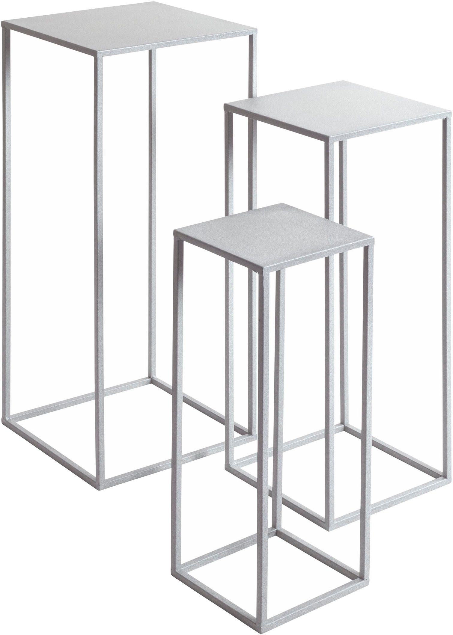 HAKU Blumentisch Blumenpodest, Blumenständer, Pflanzsäule (Set, 3-St., 3er Set), quadratisch - aus Metall Grau B/T/H 18/18/50, 23/23/60, 28/28/70 cm