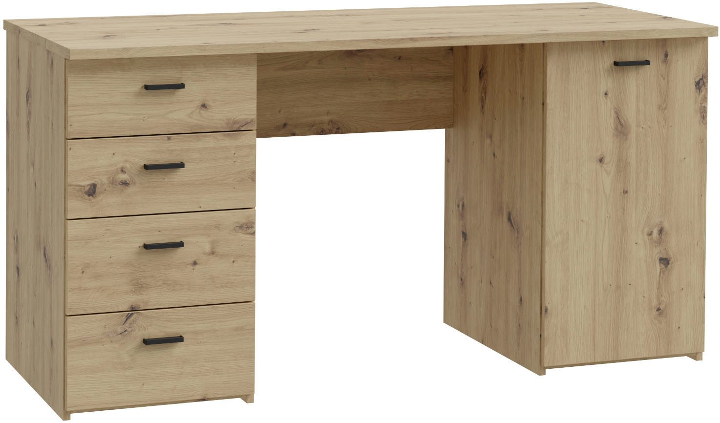 FORTE Schreibtisch Goldsboro, mit 4 Schubladen, Soft-Close, Metallgriffe in schwarz, Breite 145 cm