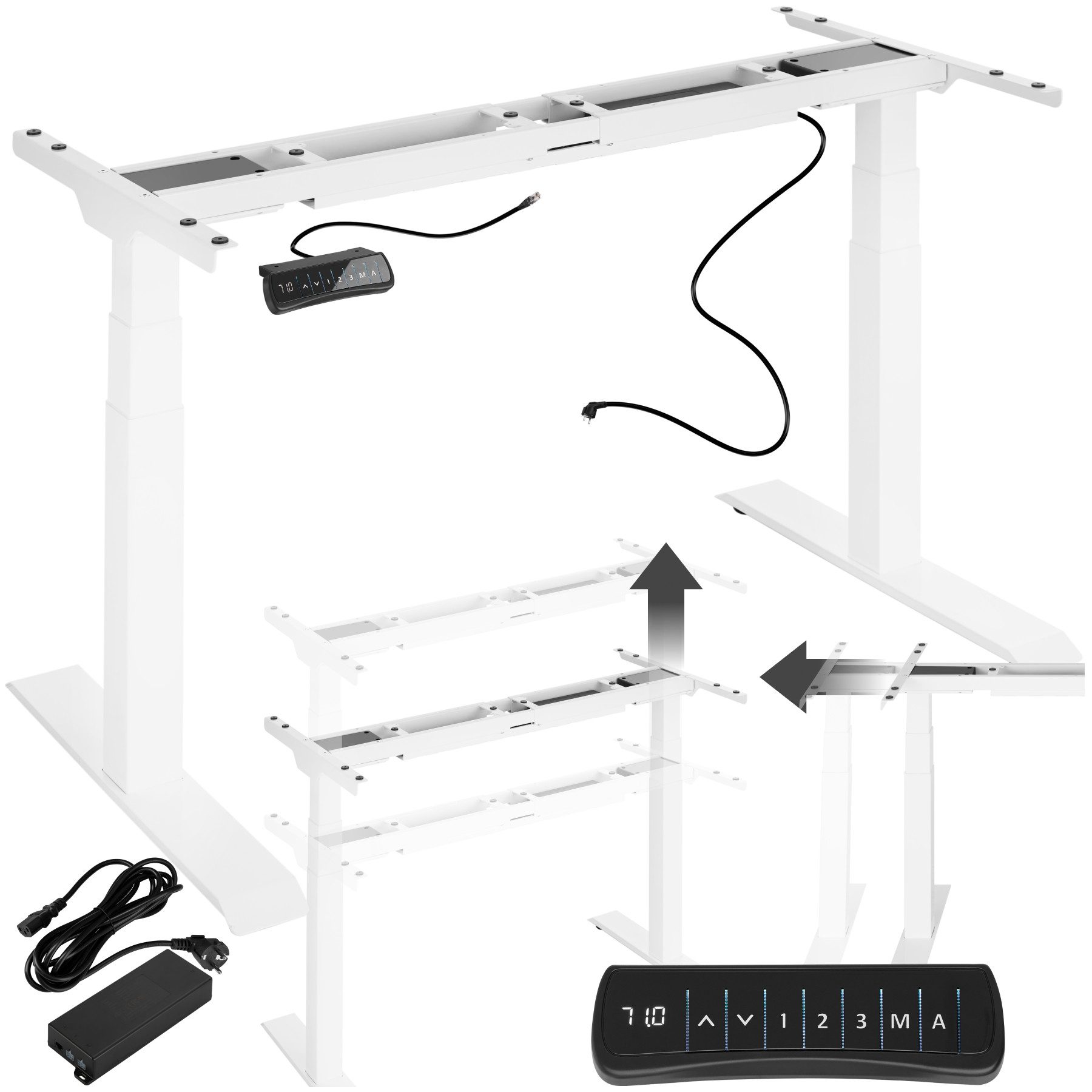 tectake Tischgestell Schreibtischgestell elektrisch höhenverstellbar Memory-Funkt. extra (1-St., 1 tlg), Elektrisch stufenlos höhenverstellbar