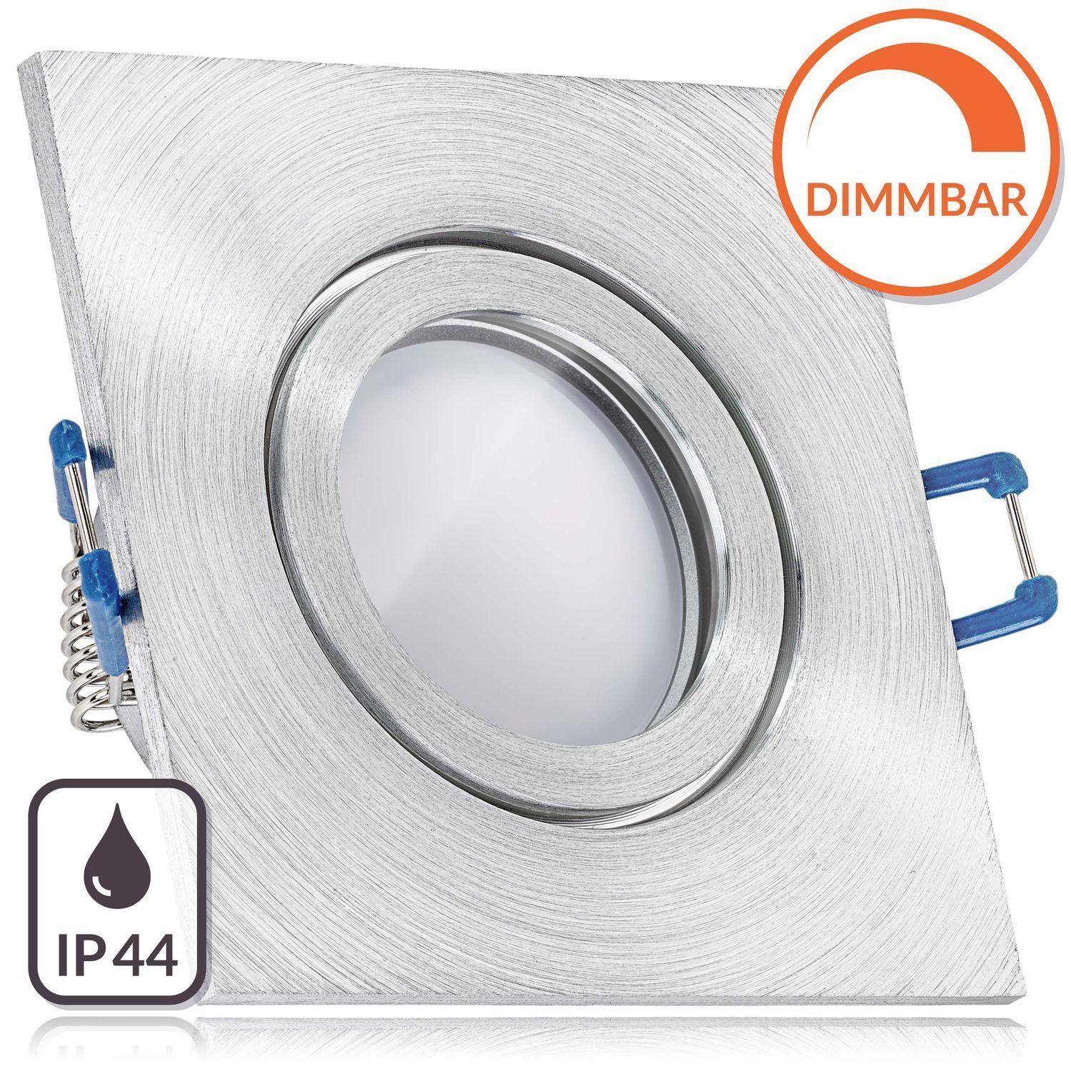 LEDANDO LED Einbaustrahler IP44 LED Einbaustrahler Set EXTRA FLACH (35mm) in Aluminium natur mit